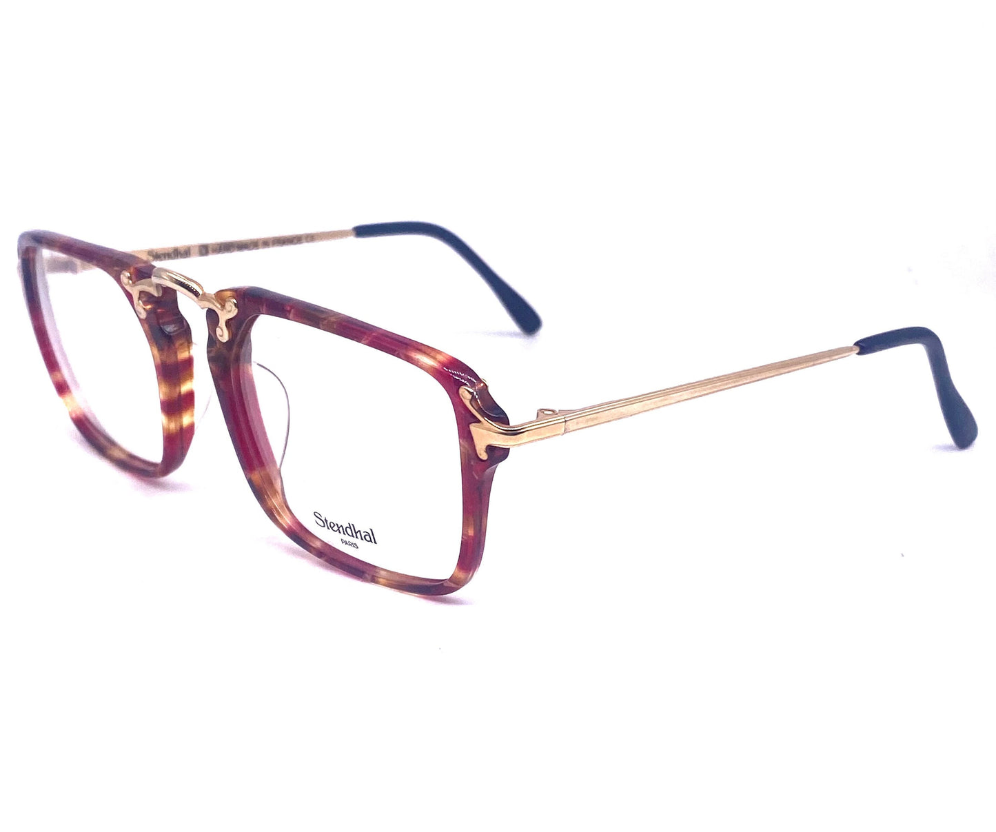 Stendhal Paris one of a kind red tortoise & gold deco inspired eyeglasses frames hand made in France, 80s NOS