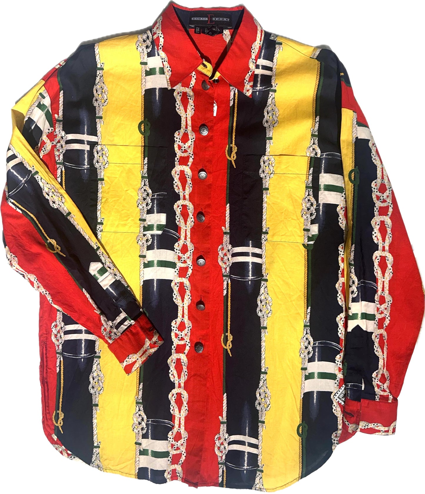 Escada Nautical knots print baroque/ striped preppy cotton shirt, 80s sz M mint!