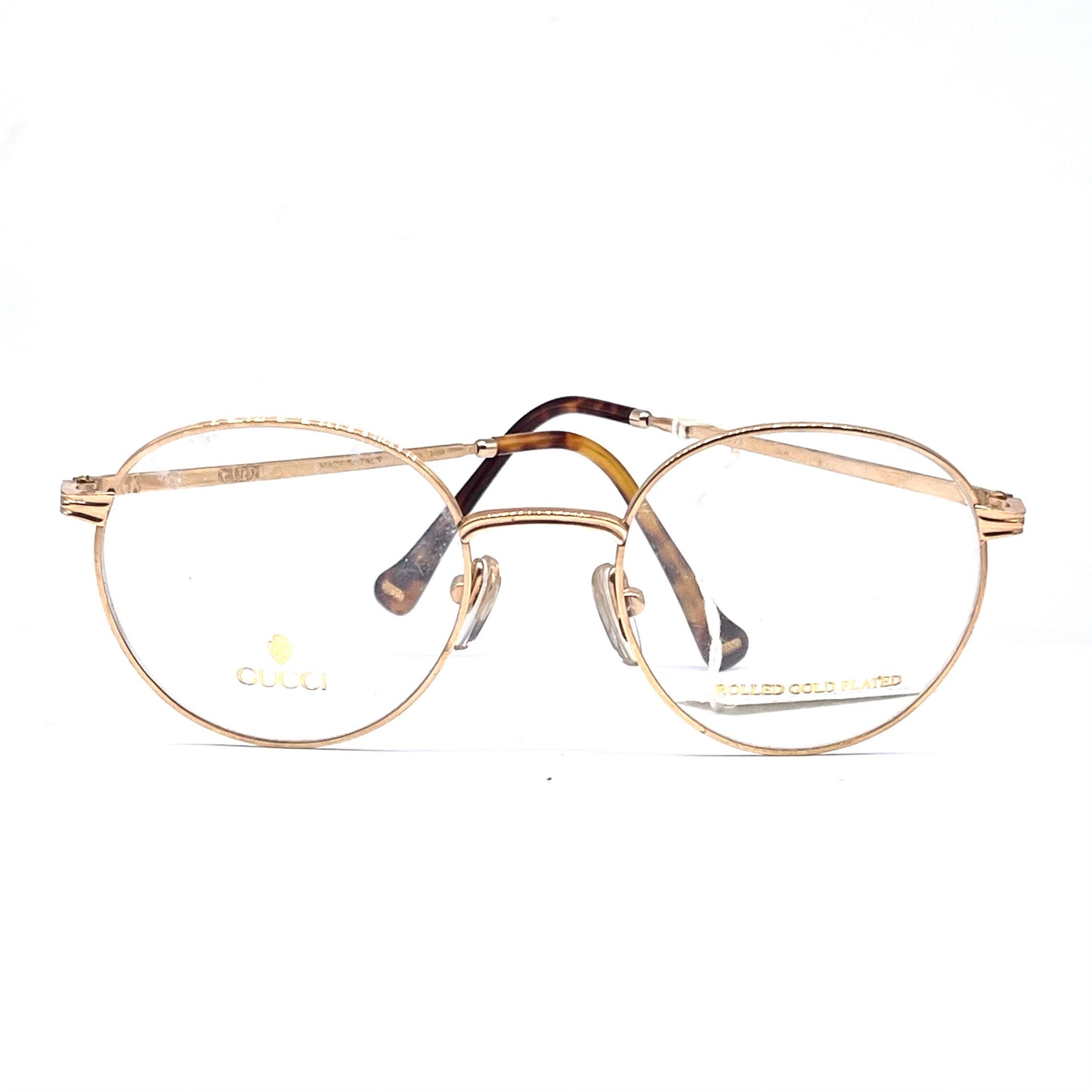 Gucci GG 1273 round gold plated metal frames made in Italy, 1980s NOs