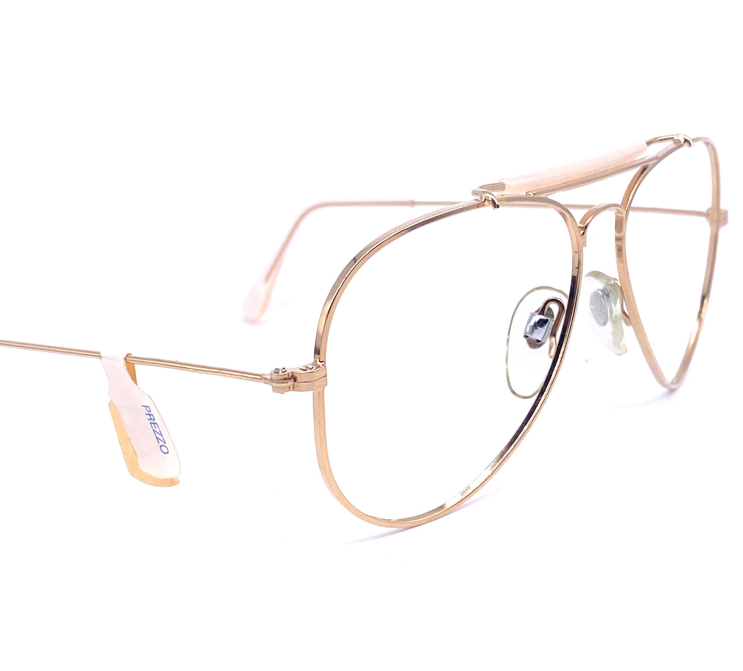 Look Milano classic golden metal aviator with dbl bridge coated in bone color acetate, NOS 80s Italy