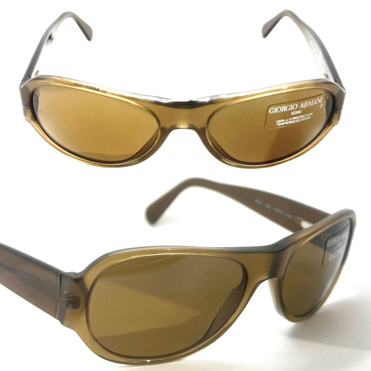 Giorgio Armani 2520 brown translucent aviator Sunglasses w crystal tempered lenses, NOS 80s