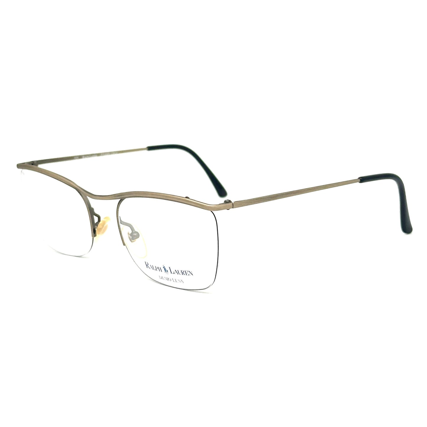 Ralph Lauren 546/M classy 50s inspired half rim square eyeglasses in antique brass metal, NOS 80s
