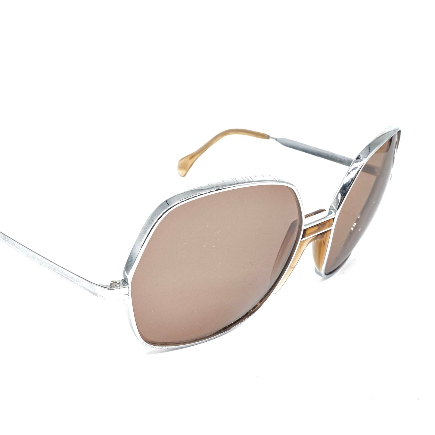 Viennaline 538 square oversized silver metal sunglasses, funky style with brown or grey lenses,  1970s NOS Austria