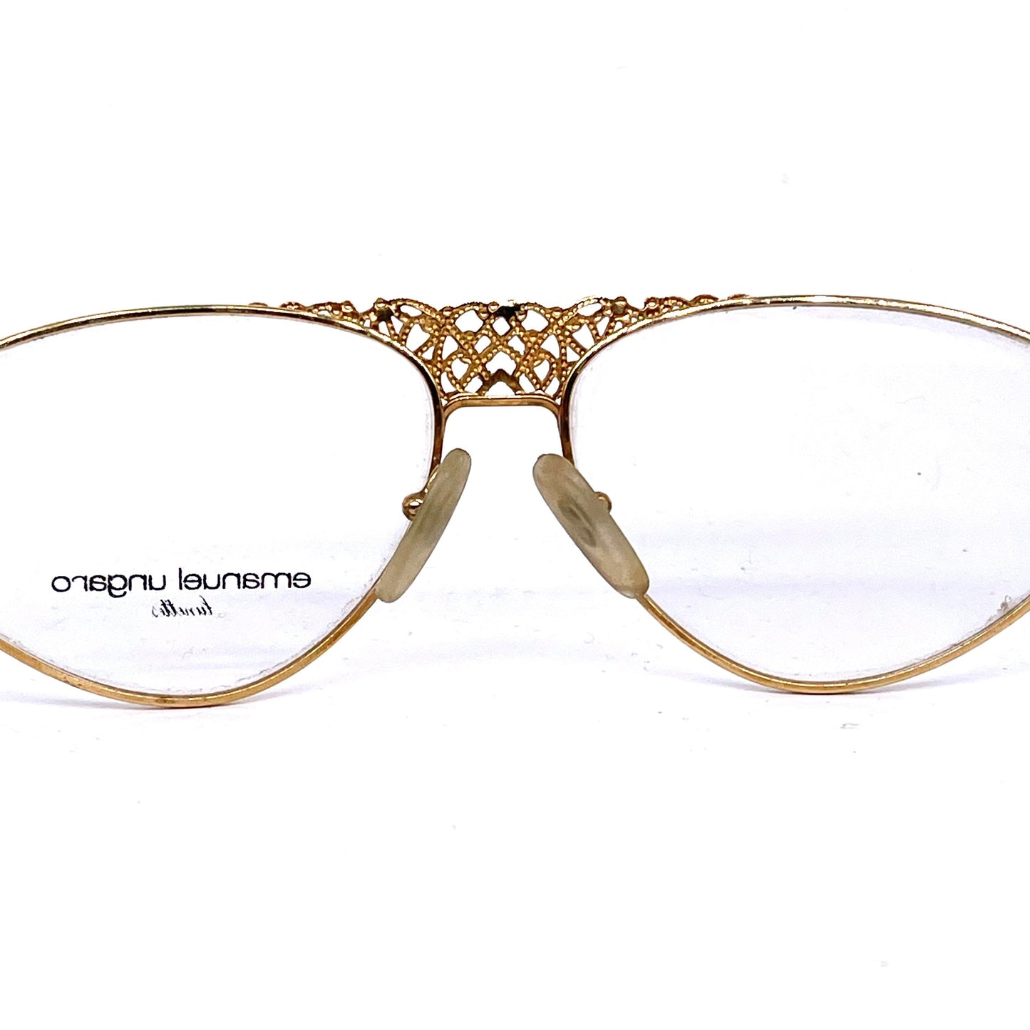 Ungaro 570 by Persol Ratti incredible baroque cutoff golden metal glasses, 80s NOS