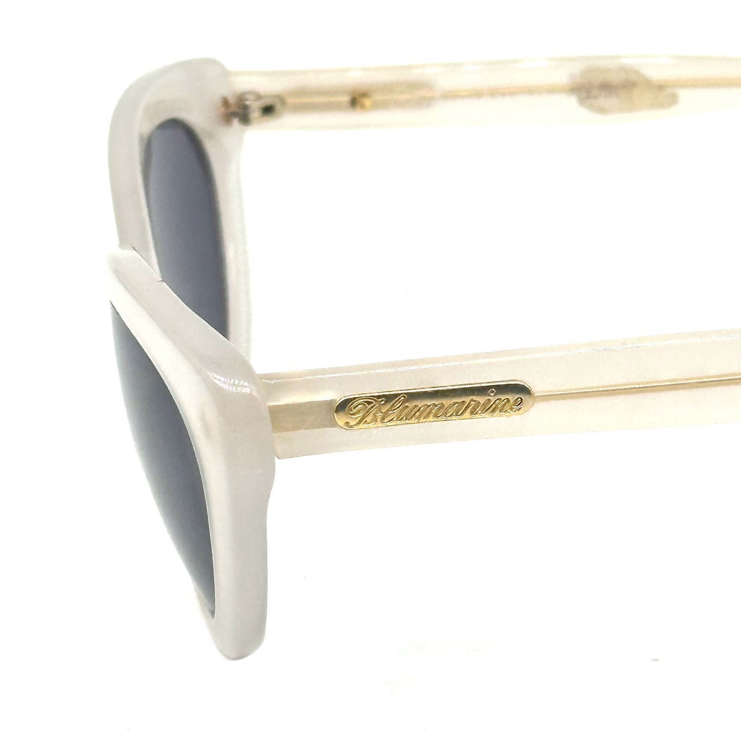 Bluemarine BM521 frosted clear cello cateye sunglasses with golden logo on the sides, NOS 90s Italy