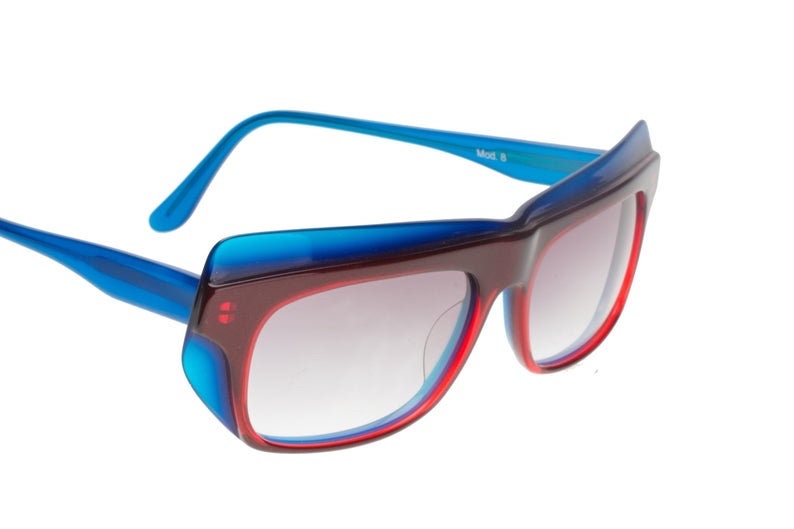 Robert La Roche gorgeous butterfly oversized sunglasses, multilayered blue/red cello , NOS 80s
