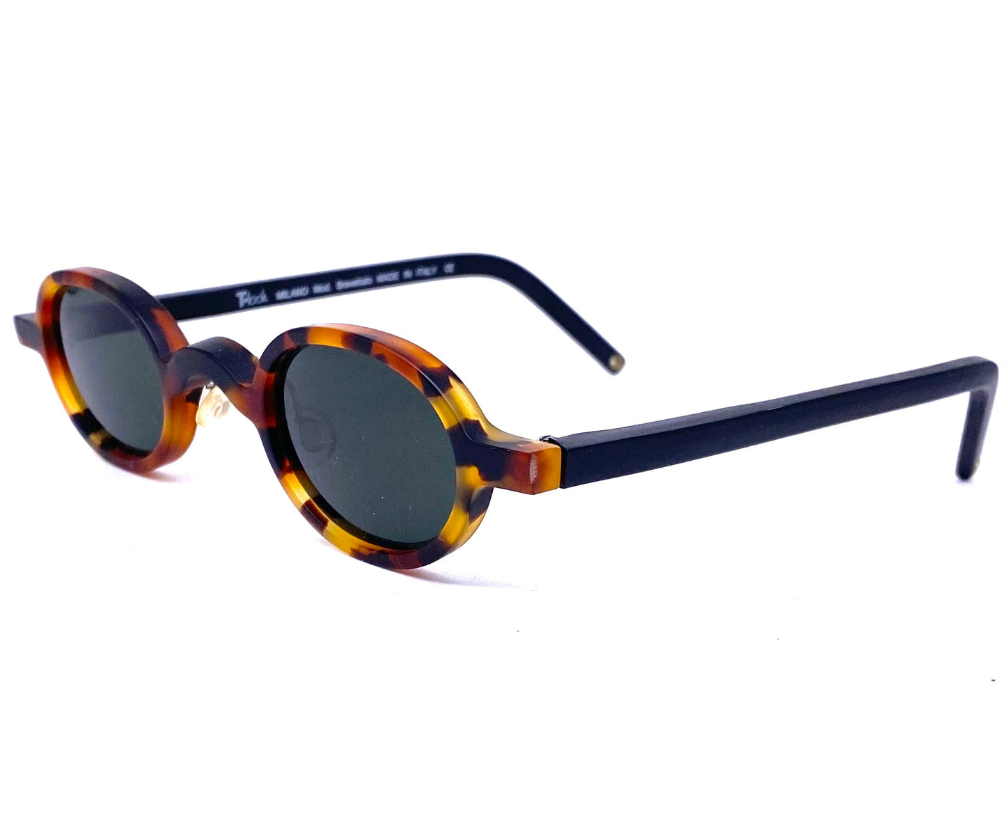 T-Look Milano Tattoo coolest small oval retro-Victorian style tortoise sunglasses w patent pierced temples, NoS 90s Italy