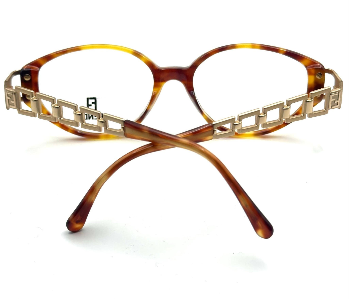 Fendi 7536 iconic cutoff chain temples tortoise cateye frames hand made in Italy, 90s NoS