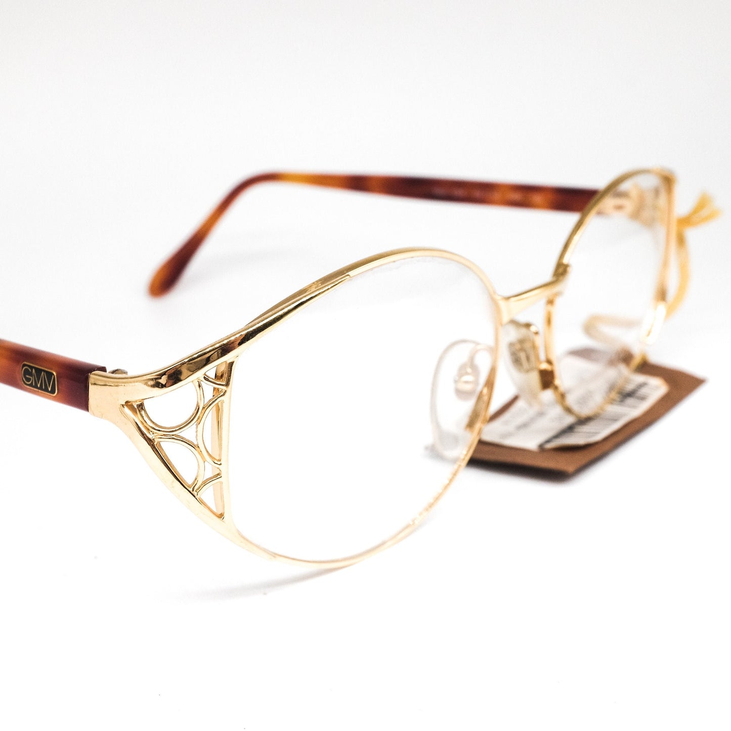 Gian Marco Venturi 034 golden metallic oval eyeglasses frames made in Italy with cut off designed hinges, NOS 1990s