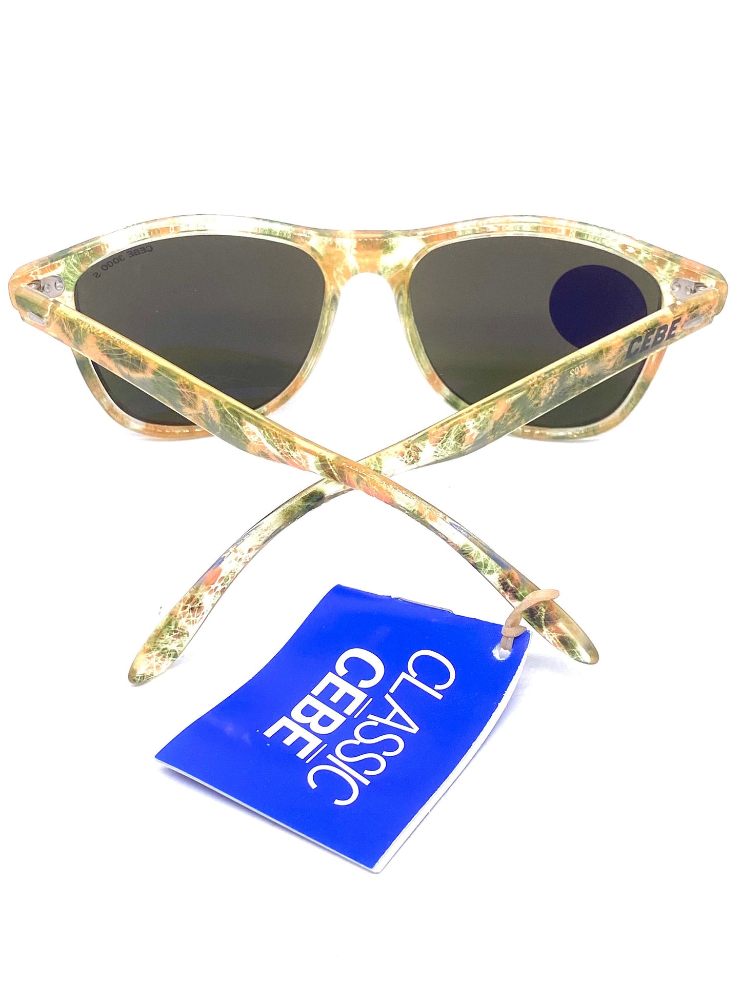 Cébé 1702 squared sunglasses w mineral lenses, translucent abstract / action painting allover, NOS 90s France