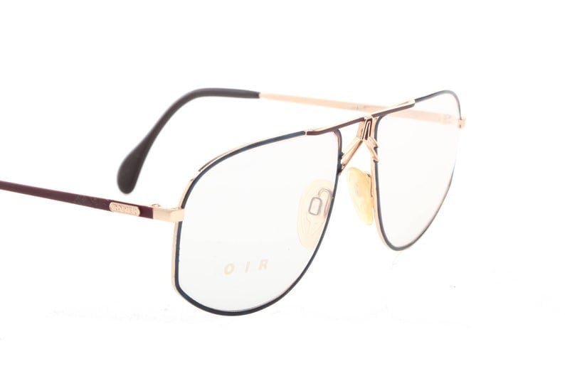 Rodier golden aviator frames w enameled navy rims & burgundy bridge and temples, NOS 80s Germany