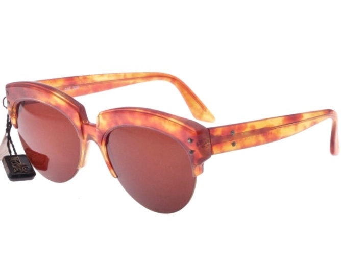 Aprilia elegant tortoise ladies sunglasses, half rim and thick brows, hand made in Italy 80s NOS
