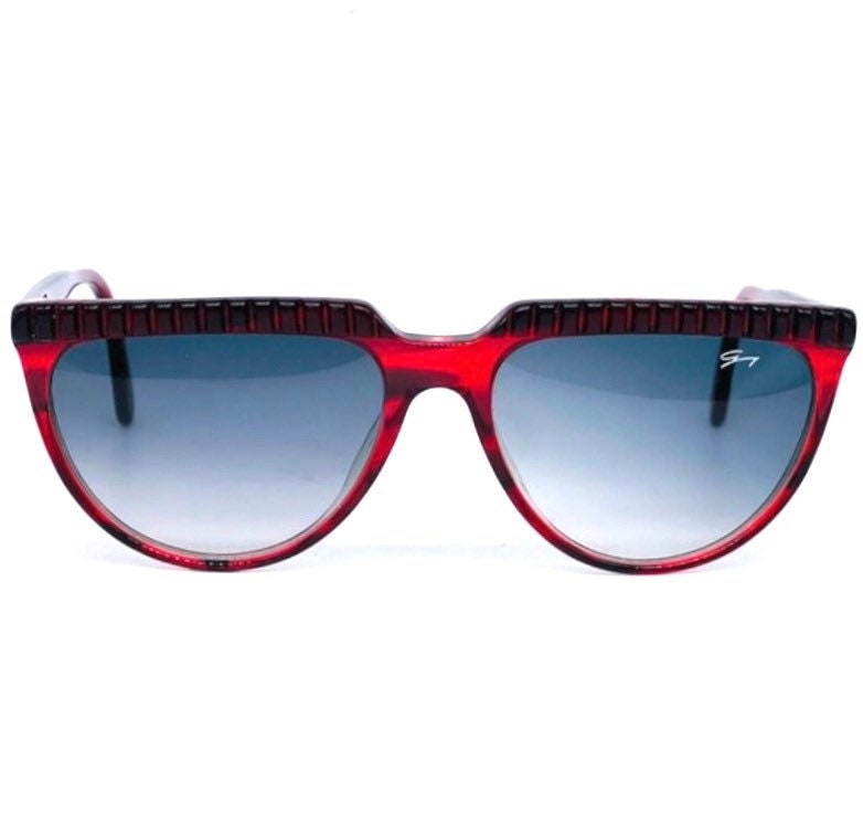 Genny 114-S splendidi occhiali da sole cateye rossi con dettagli intagliati, NOS anni '90