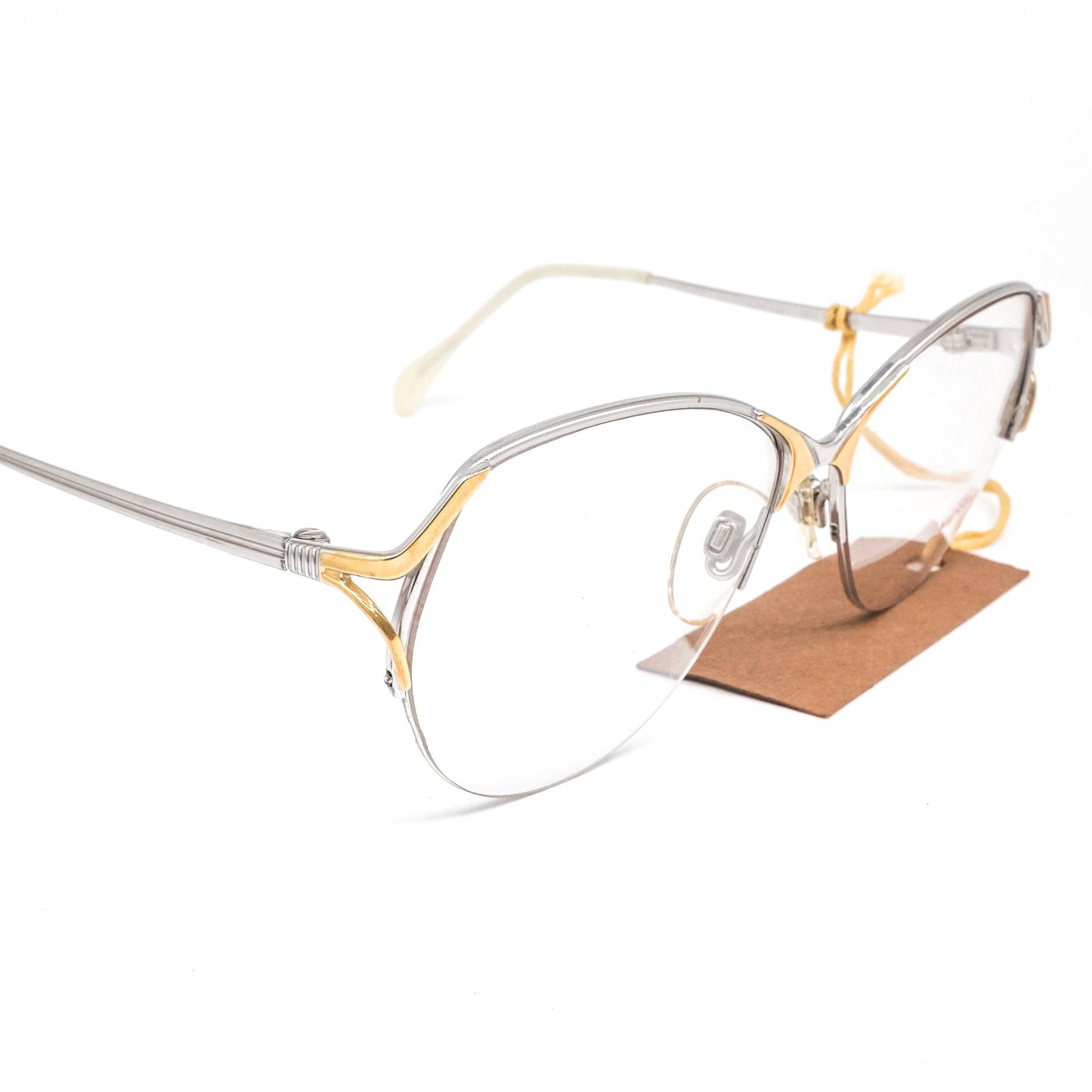Menrad 390-110 oversized silver/gold metallic eyeglasses frames with cut off hinge design 1980s NOS