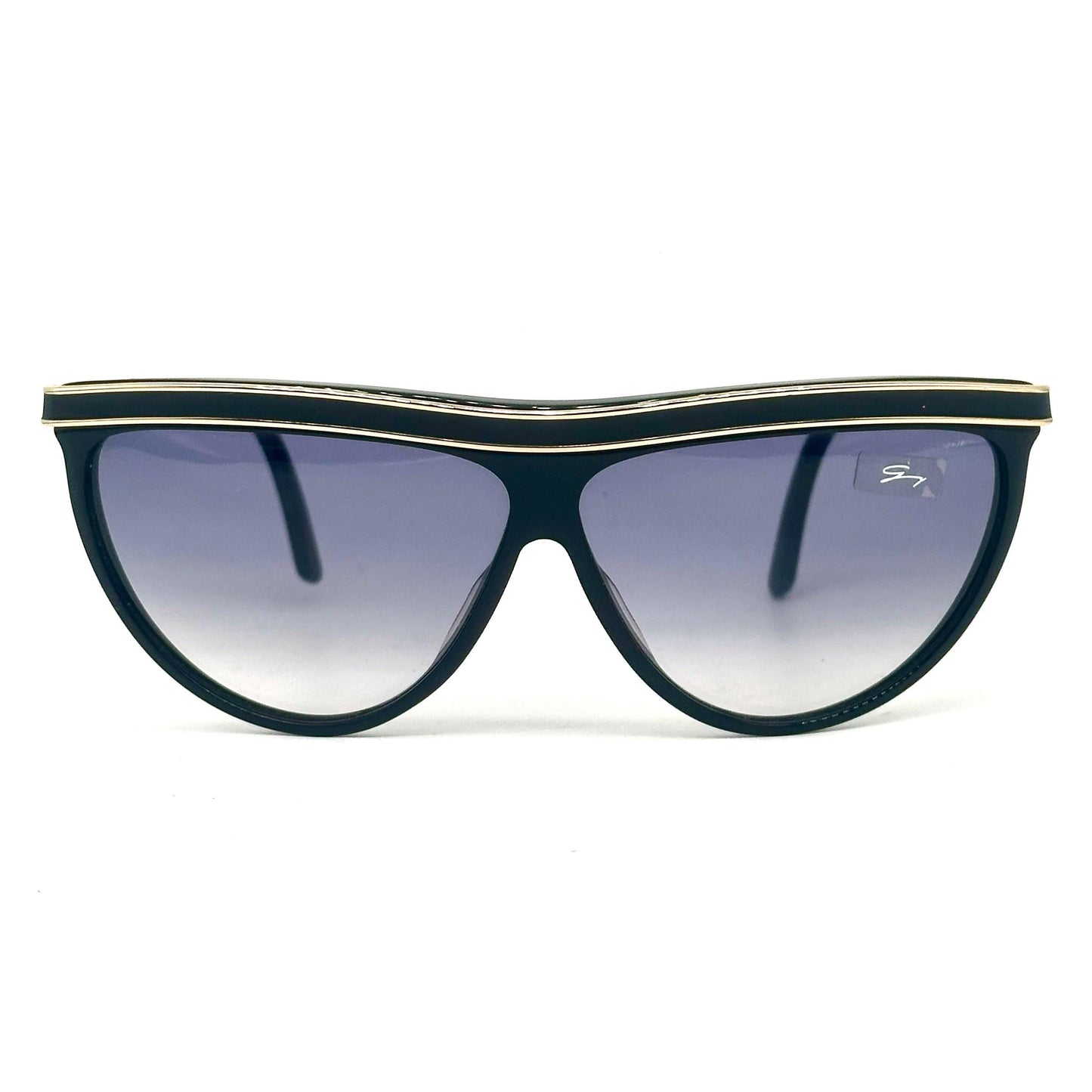 Genny 155-S black wrap sunglasses with gold lines detail on the top ribbon 89s NoS Made in Italy