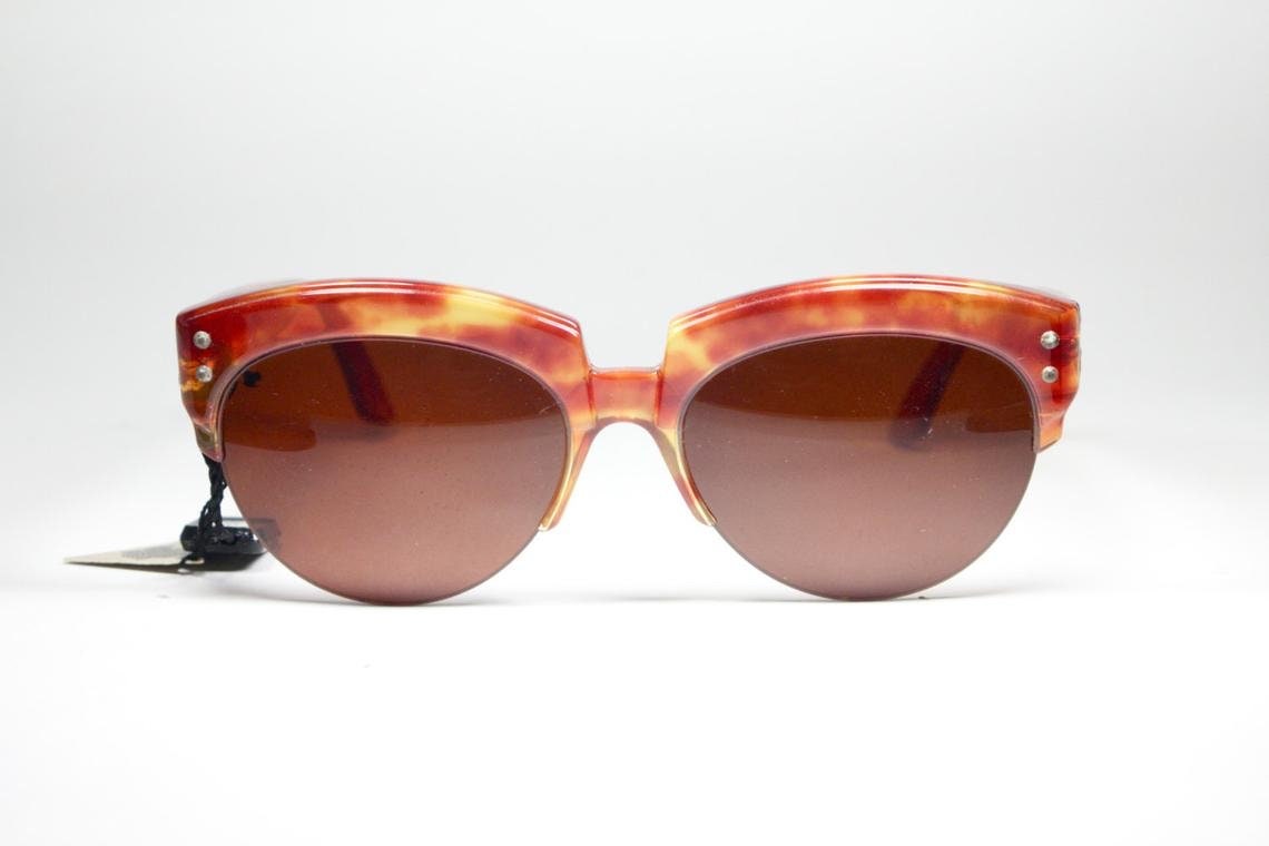 Aprilia elegant tortoise ladies sunglasses, half rim and thick brows, hand made in Italy 80s NOS