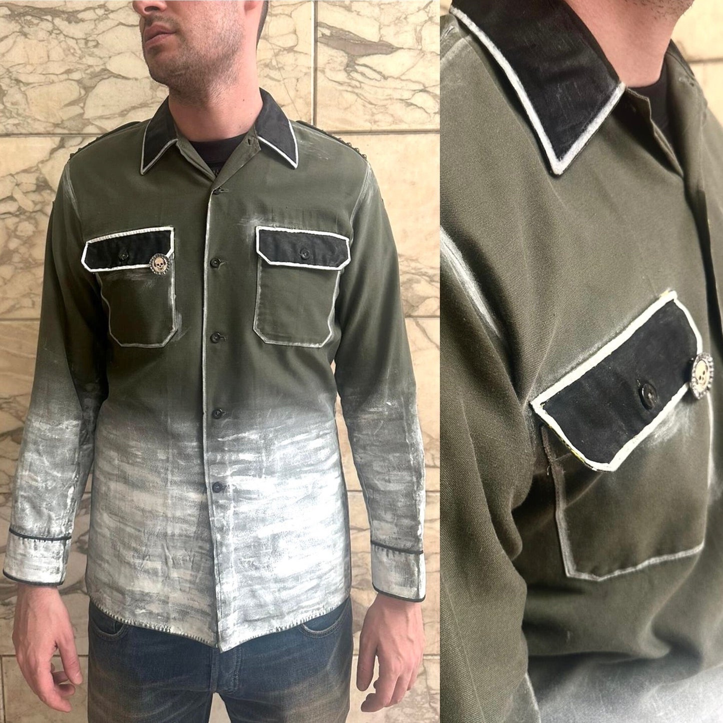 Camicia da campo militare e-Germania vintage anni '70 dipinta su misura