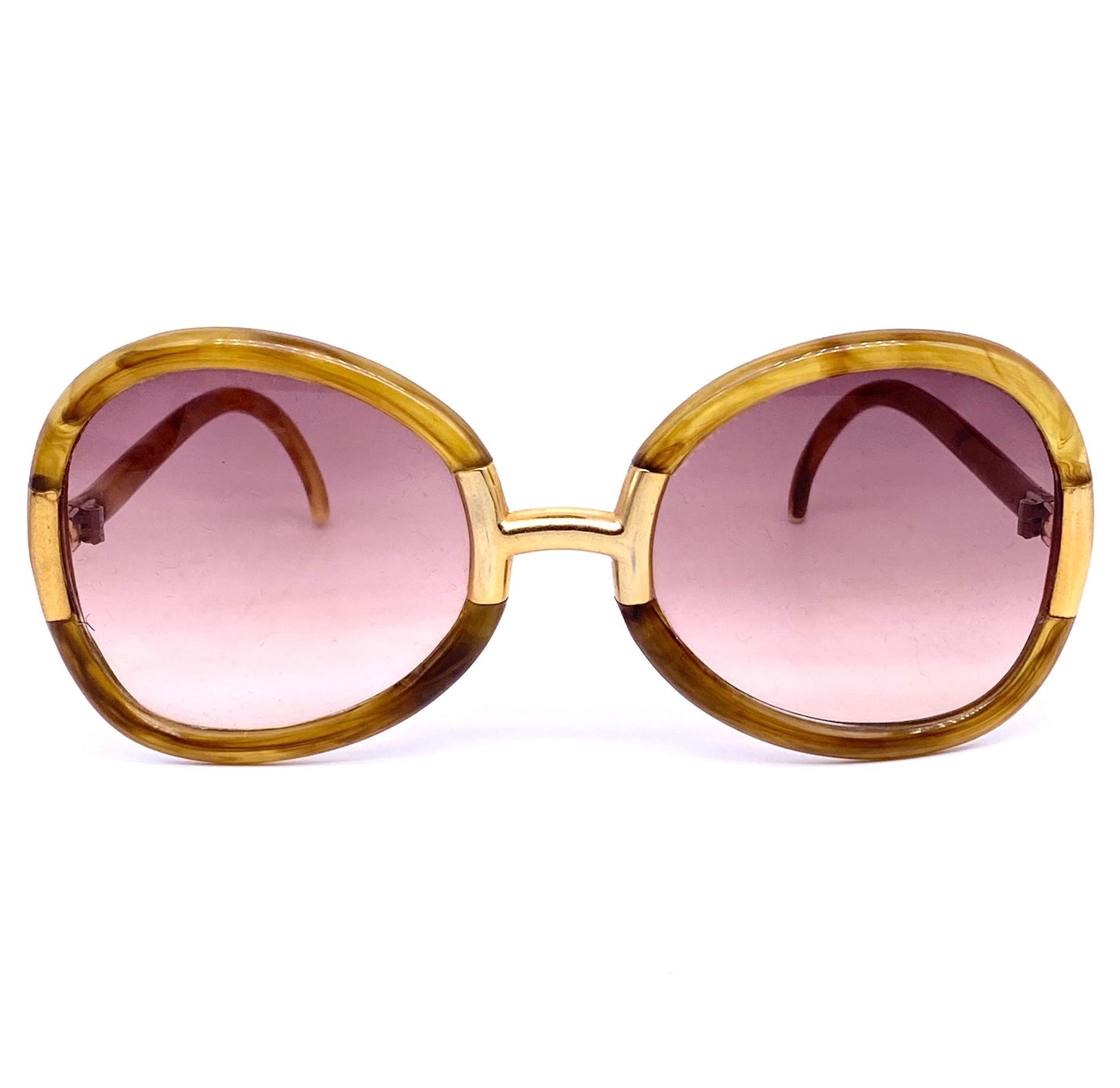 Ted Lapidus Paris amber/gold round oversized sunglasses hand made in France, 70s NOS