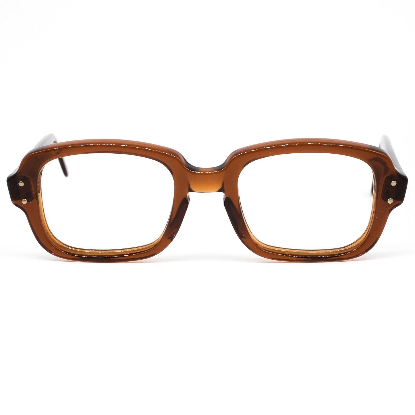 Romco US Army square brown translucent acetate glasses w silver metal pins, 1960s NOS brand new never worn