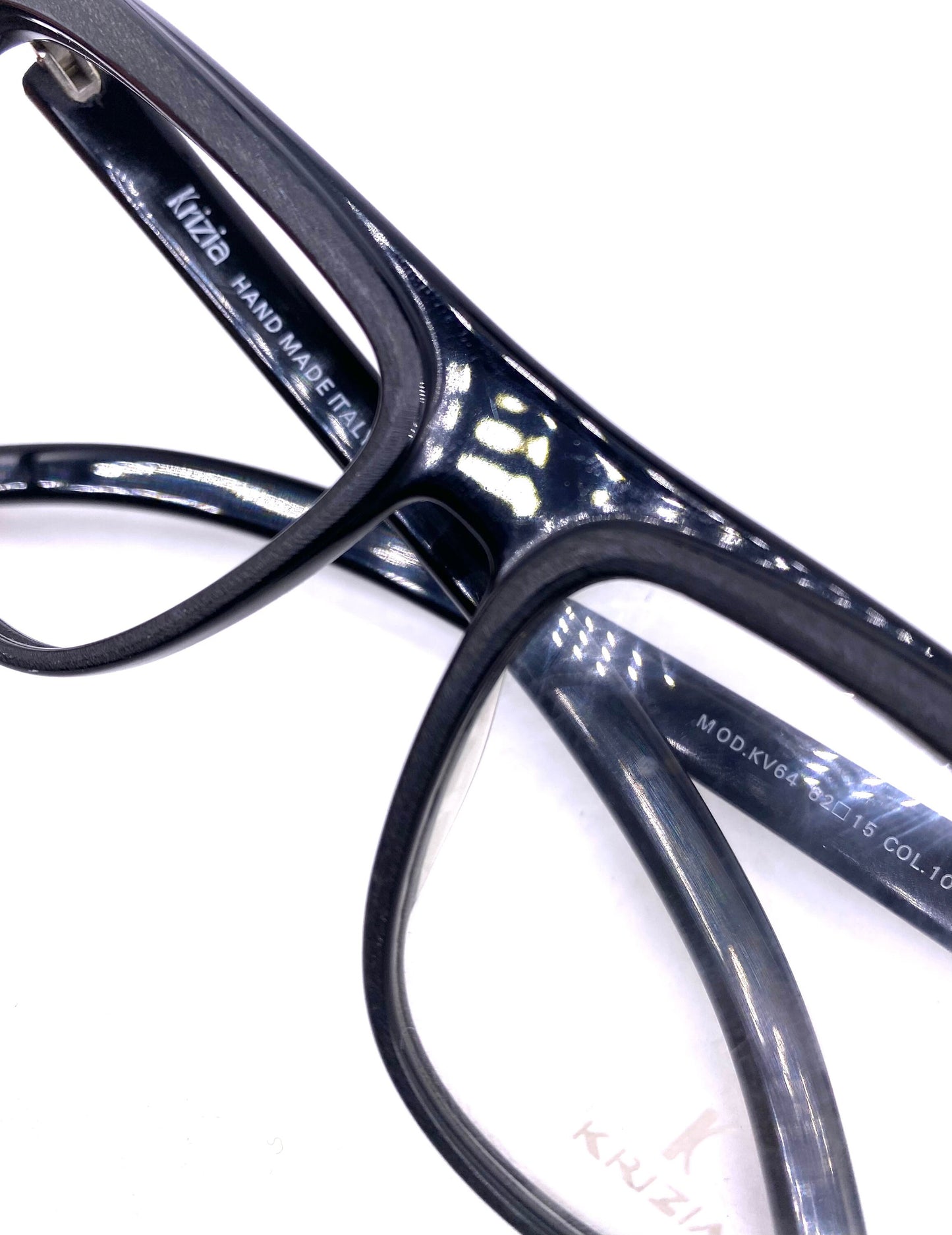 Krizia KV64 modernist black flat top frames w embossed/brushed rims, NOS 80s hand made Italy
