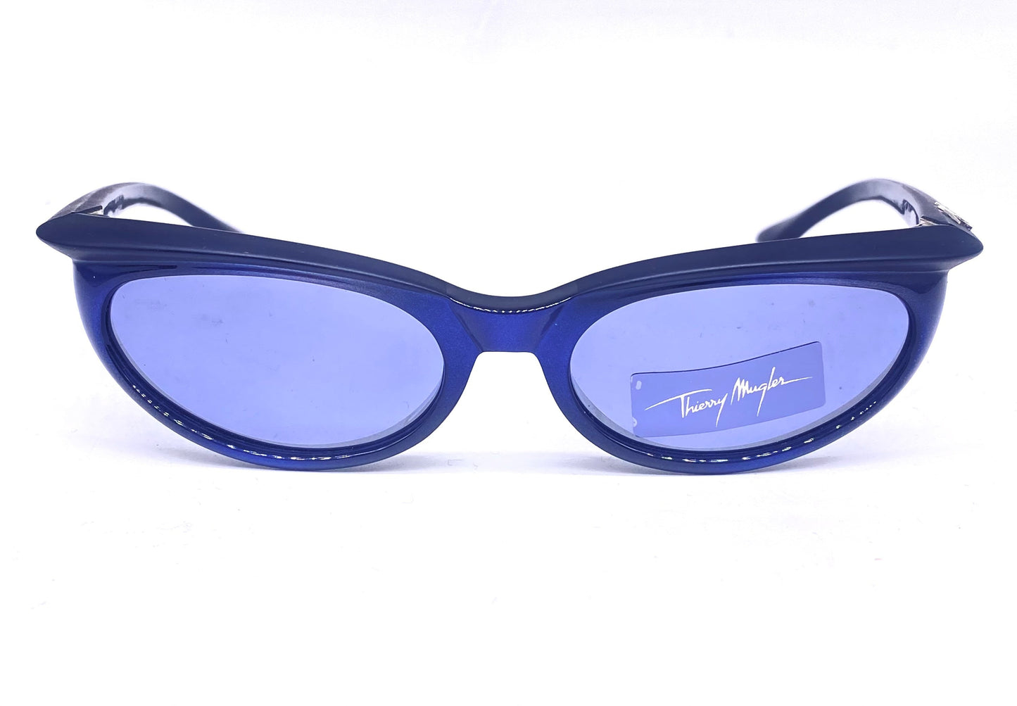 Thierry Mügler dark blue/ black modernist cateye sunglasses, NOS 90s France