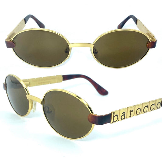 RoccoBarocco oval tortoise-gold metal sunglasses hand made in Italy, NOS 90s Mint