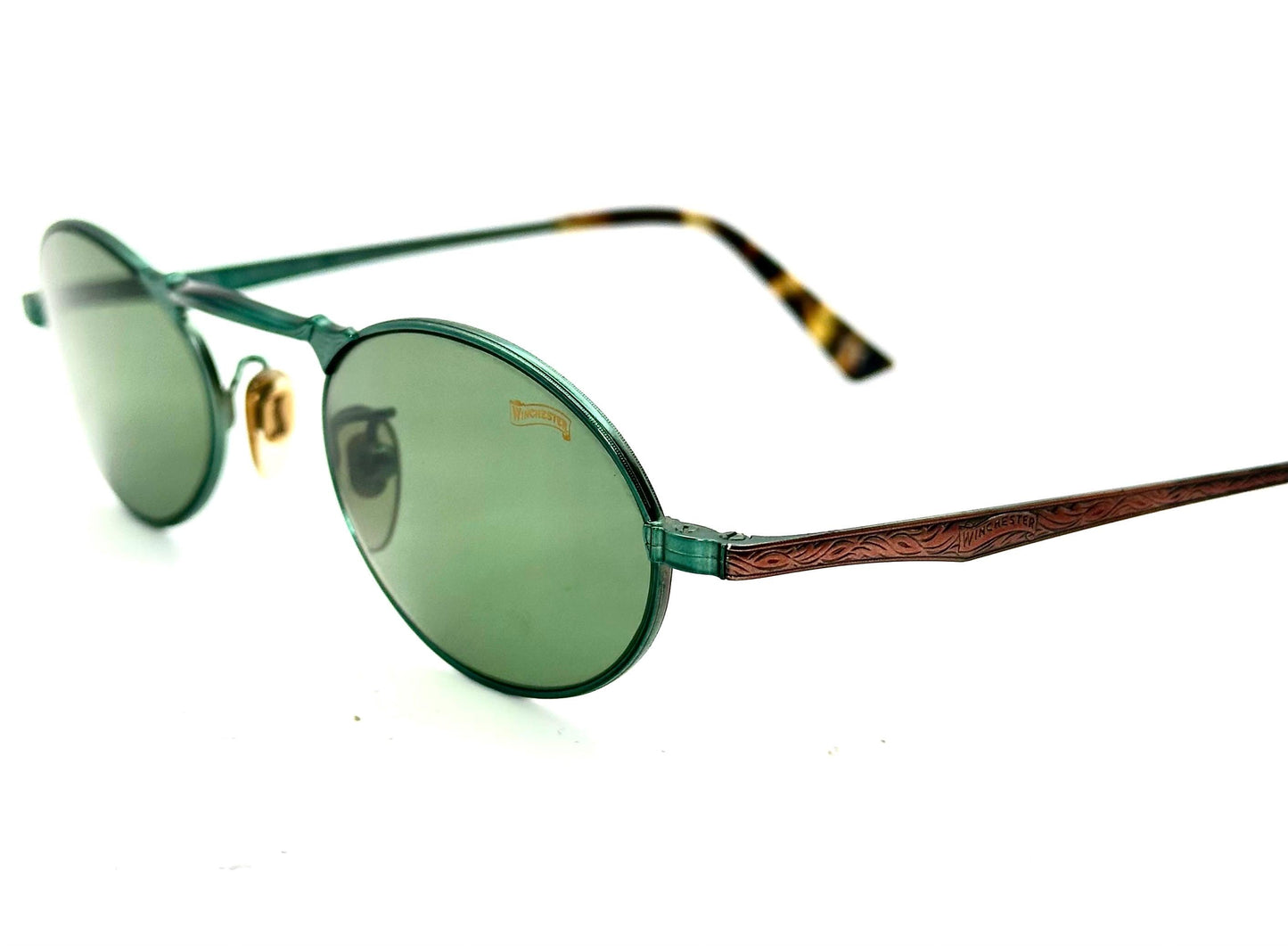 Winchester Thunder oval retro decó style sunglasses hand made in Italy, w Barberini tempered Crystal lenses, 90s NOS