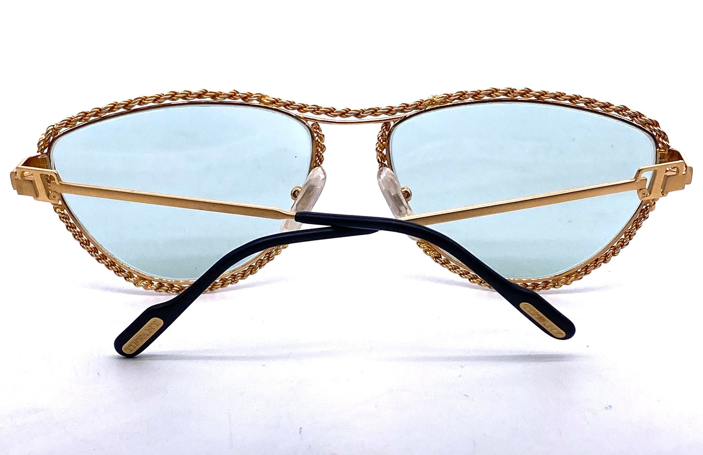 Tiffany Soloist T1-03 23k gold plated rope style rims cateye sunglasses, 1980s NOS