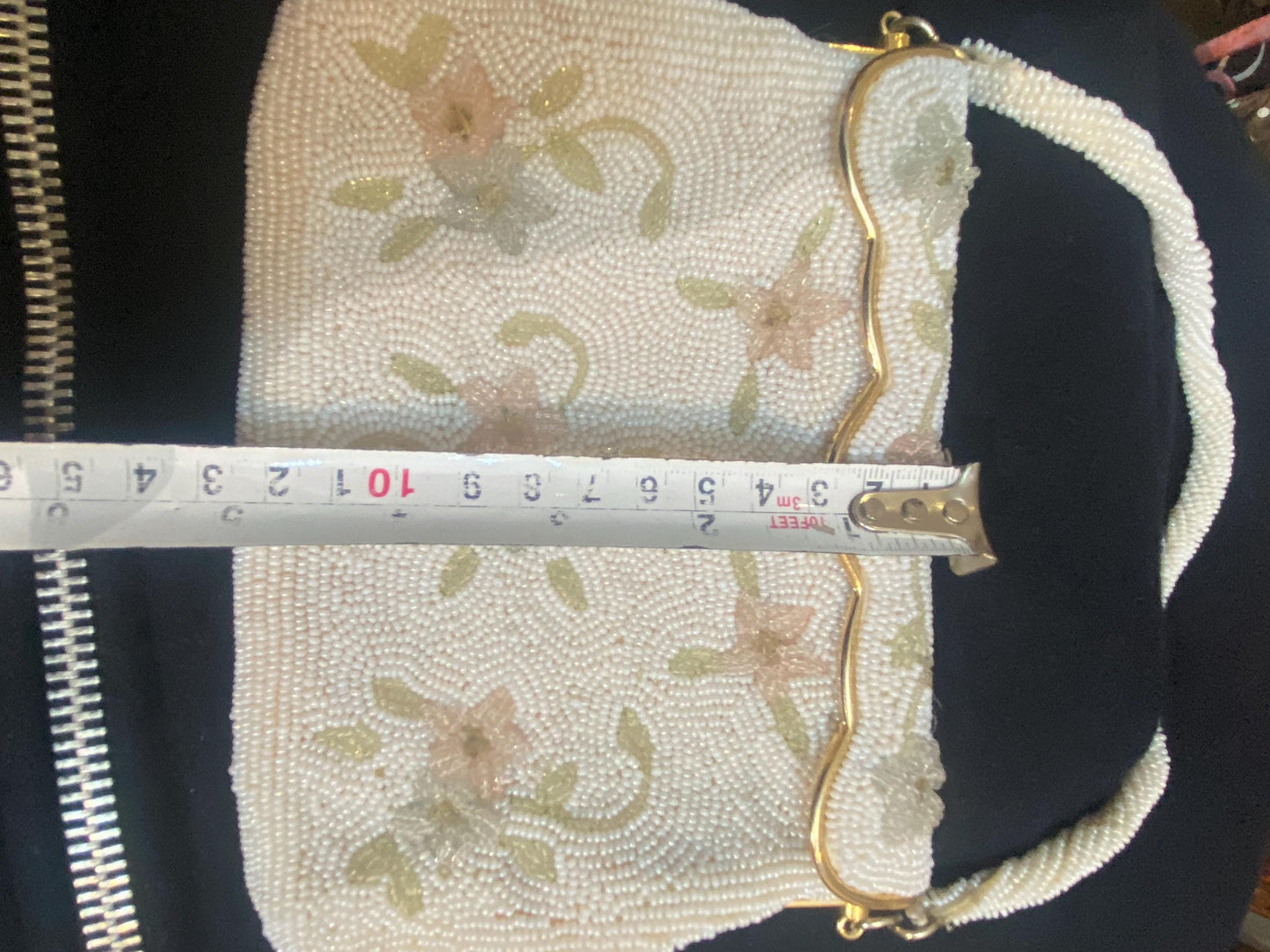 1940s classy hand embroidered floral evening-bridal pouch bag, as new