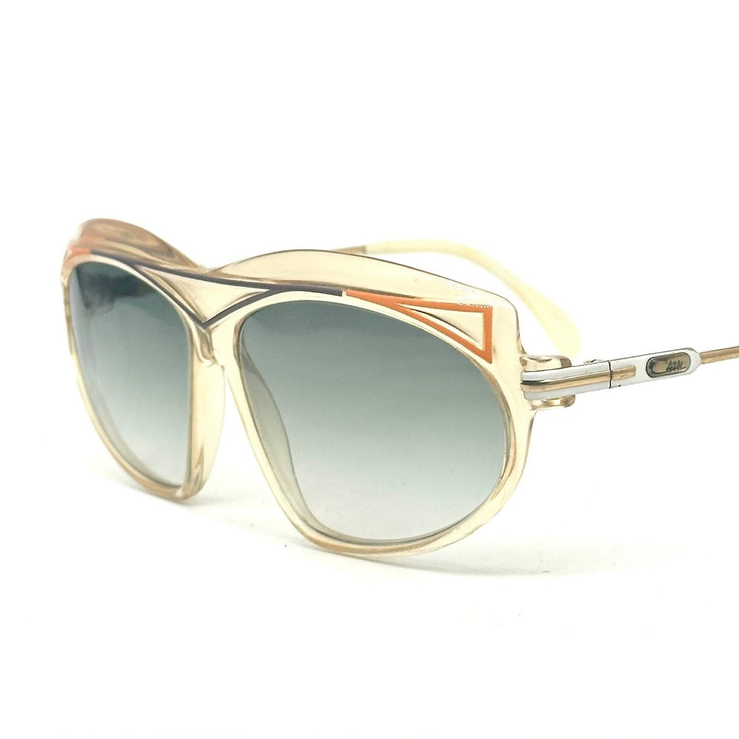 Cazal 854 clear oversized sunglasses w colorful carved details, West Germany 80s
