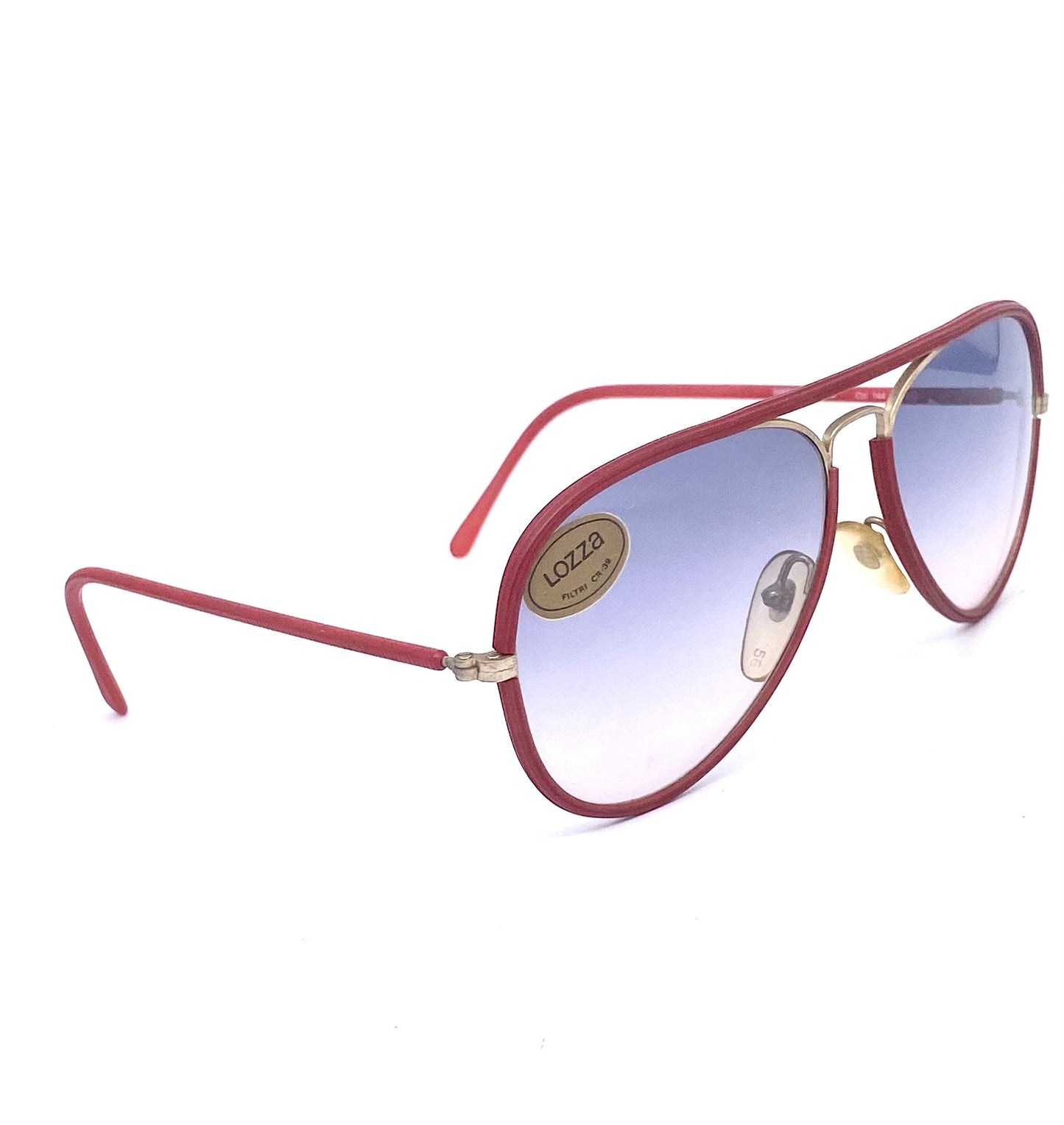 Lozza high tech HD vynil rolled golden metal aviator sunglasses w fade lenses, 1970’s  NOS Italy