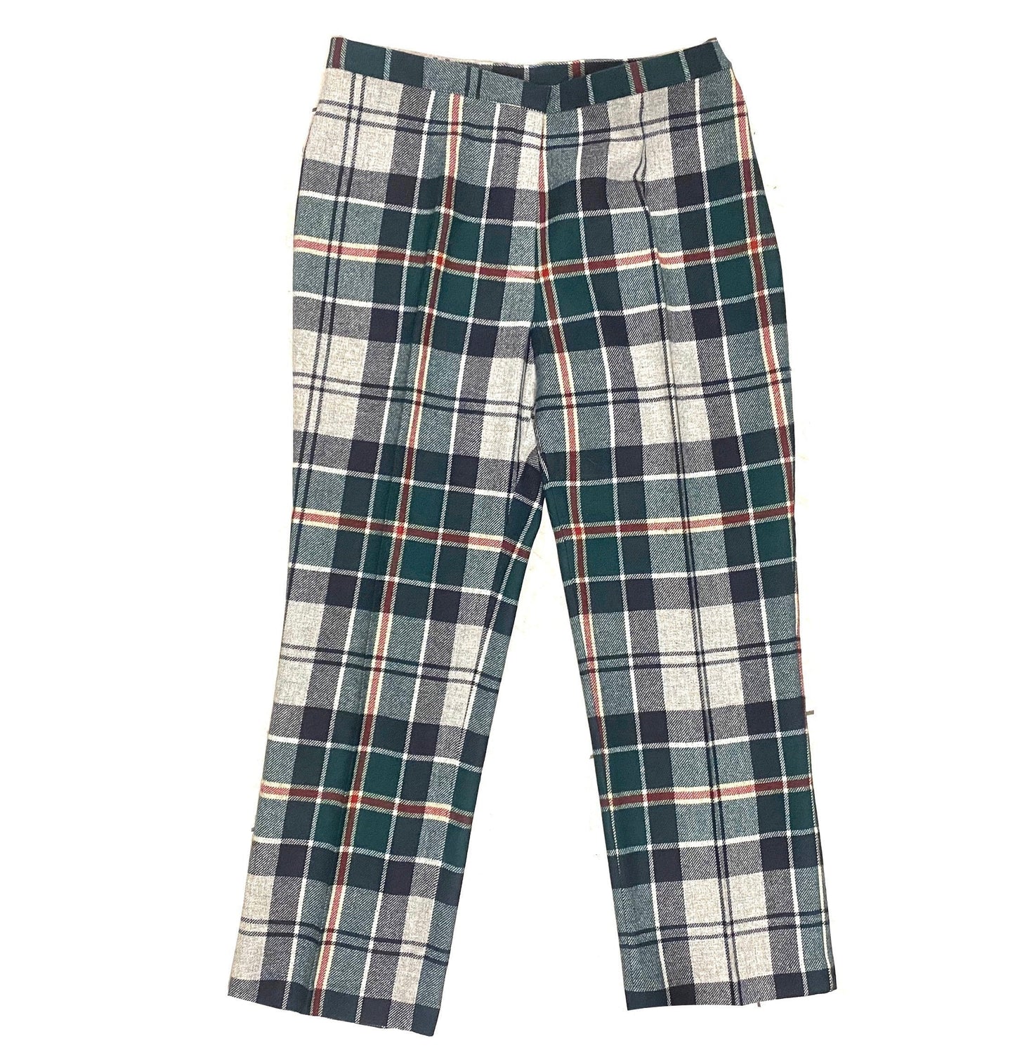 Benetton classic tartan green/red/navy wool blend ladies trousers size 40, mint condition