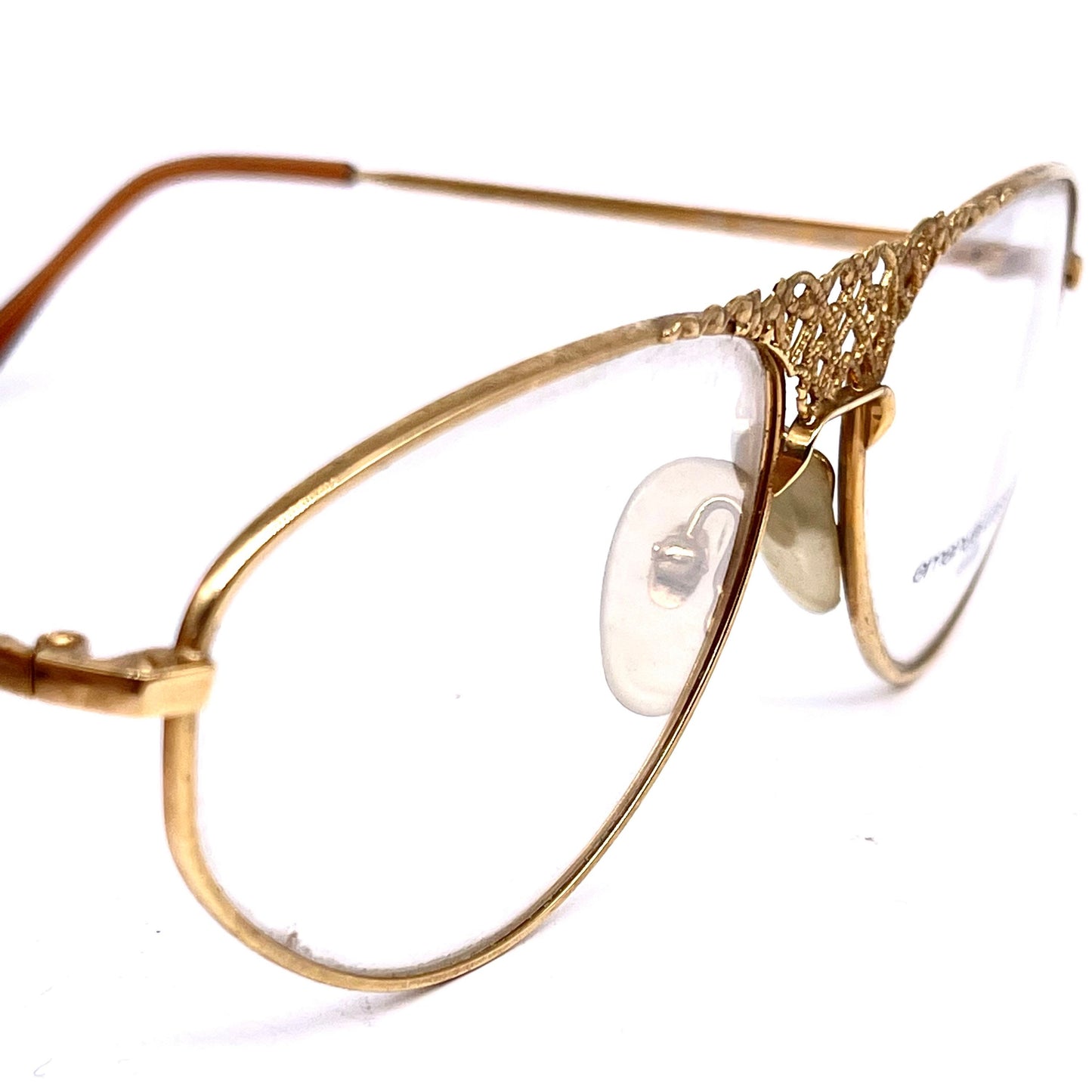 Ungaro 570 by Persol Ratti incredible baroque cutoff golden metal glasses, 80s NOS