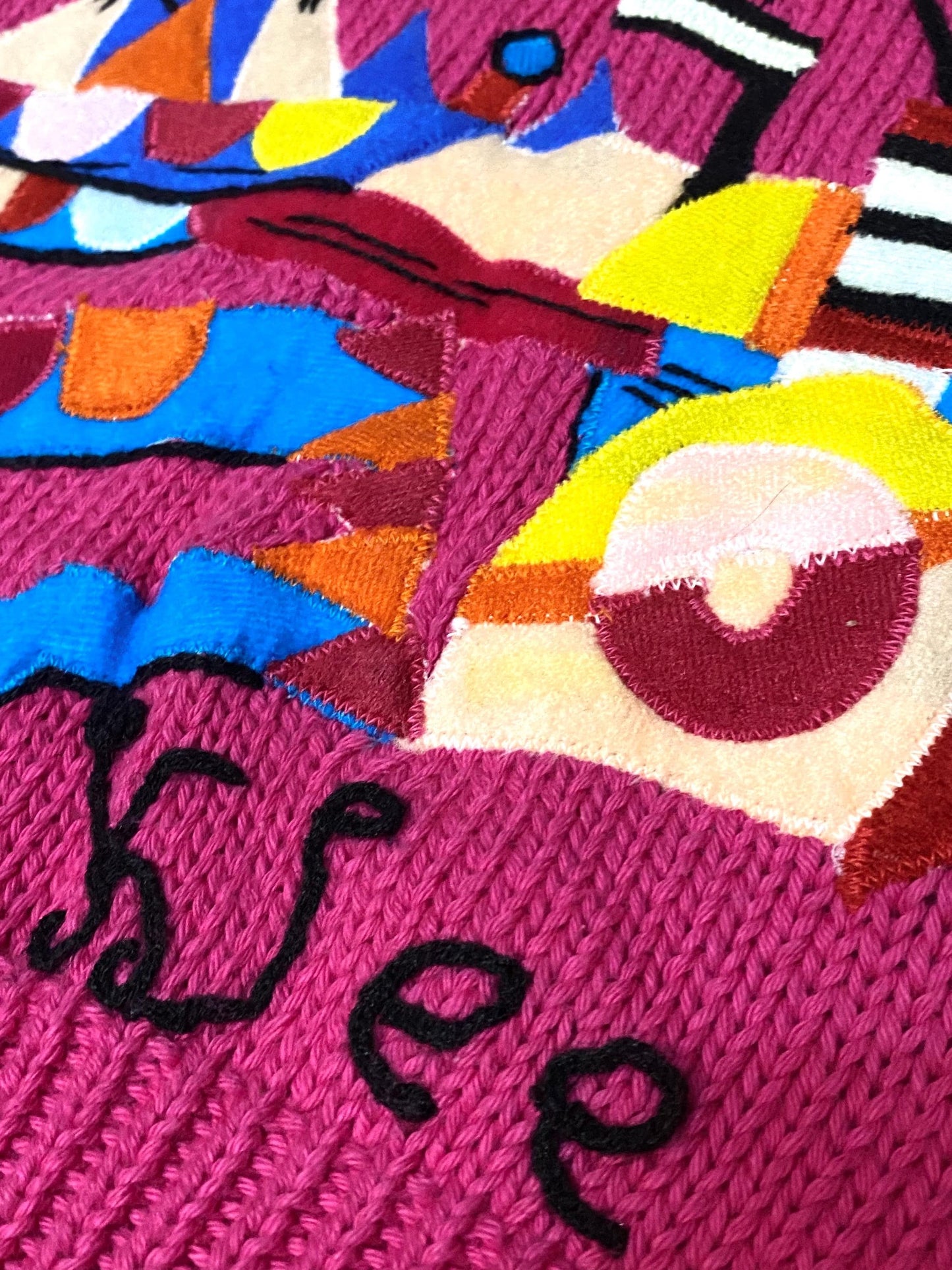Reprise Paul Klee tribute cotton knit jumper w hand made embroidery, new with tags 80s NOS