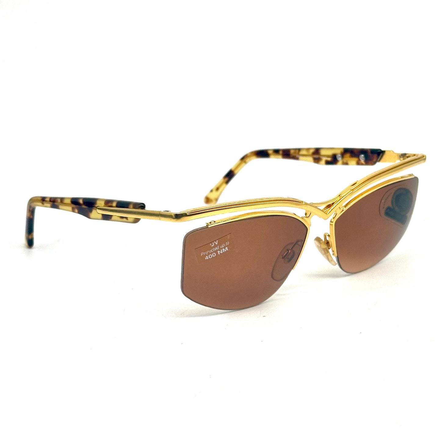 Dérapage luxury butterfly sunglasses in gold metal /tortoise cello, avant garde design made in Italy 90s NoS