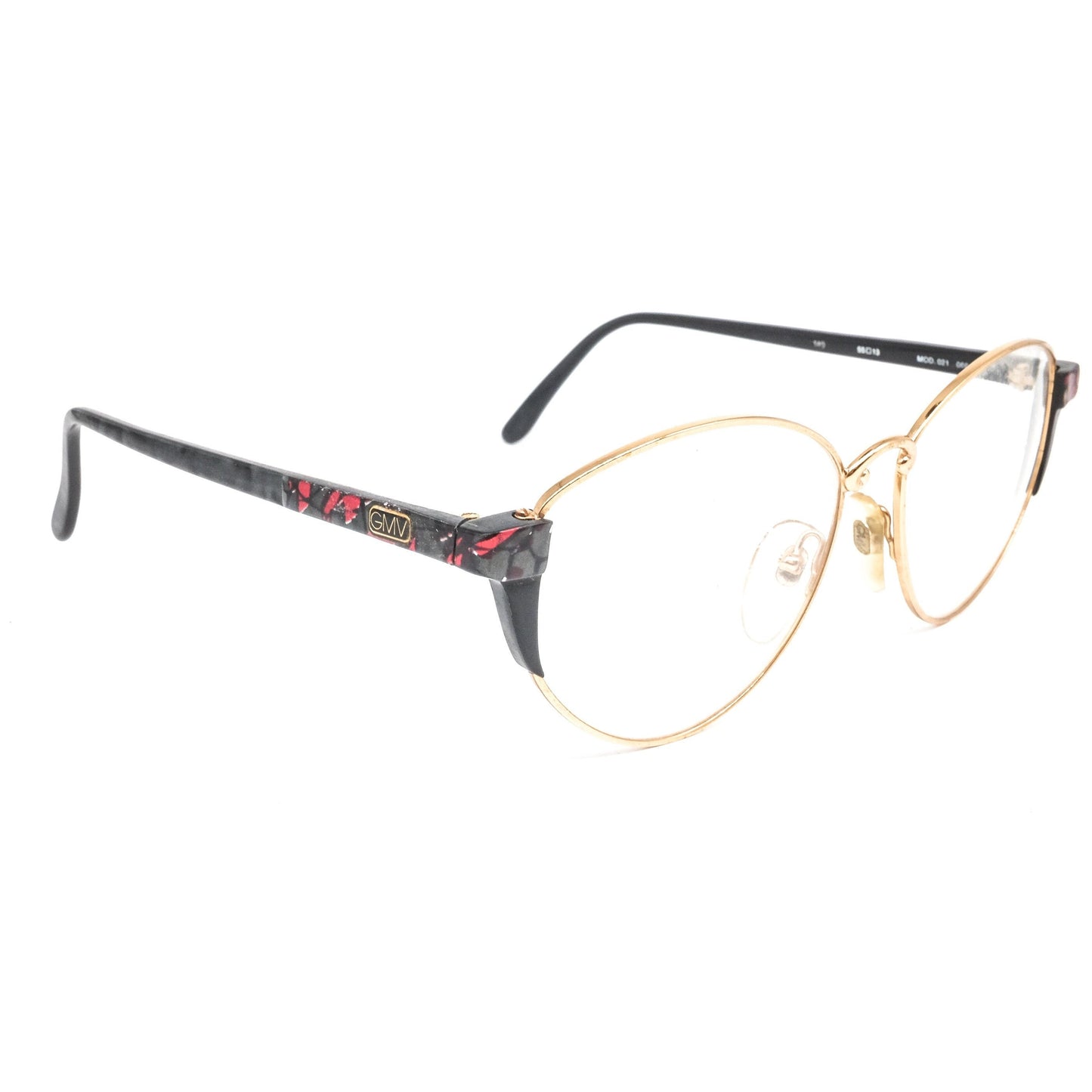 Gian Marco Venturi 021 cateye eyeglasses frames with golden rim and black multicoloured temples made in Italy, NOS 1990s