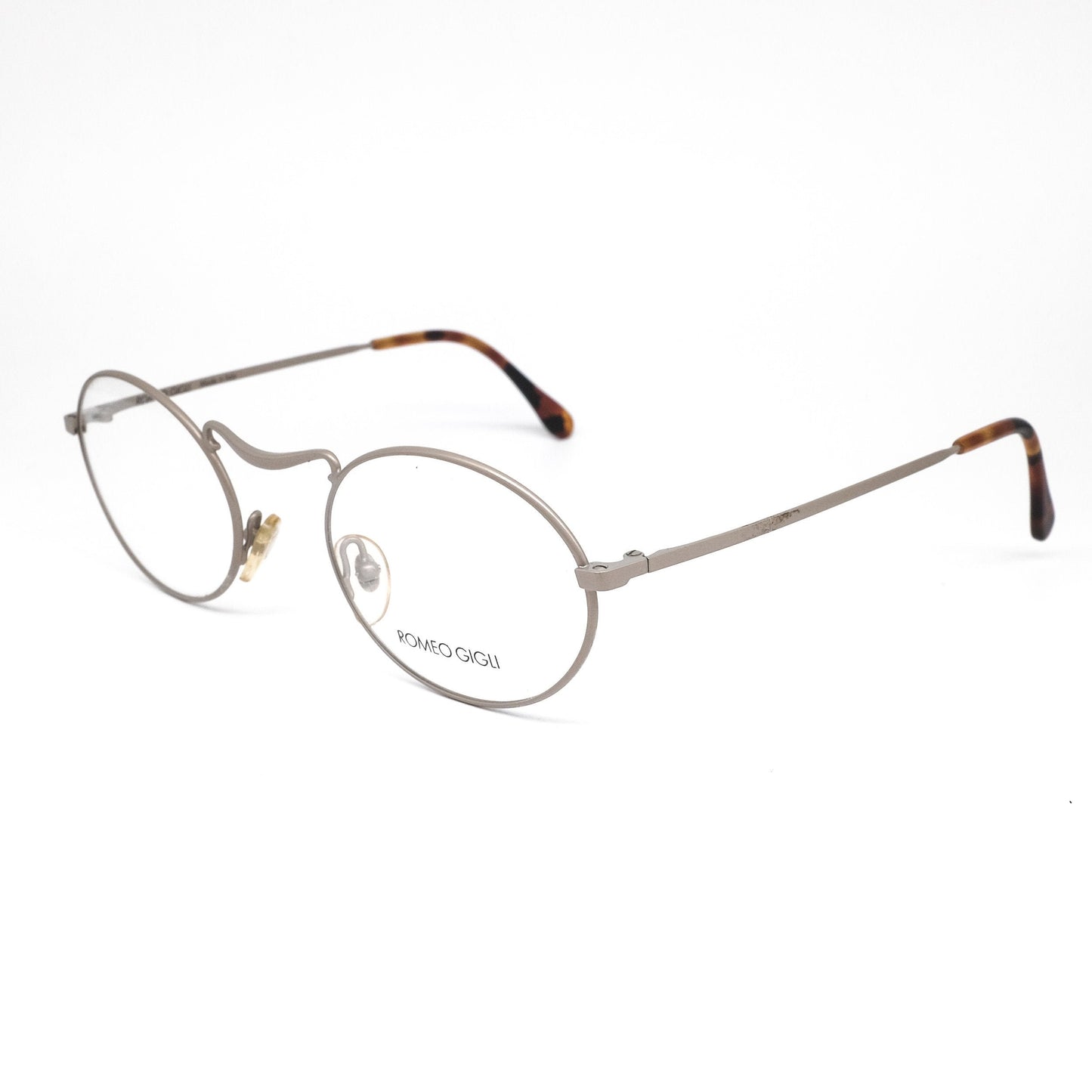 Romeo Gigli RG25 minimal oval shaped matt silver metallic eyeglasses frames, NOS 80s Italy
