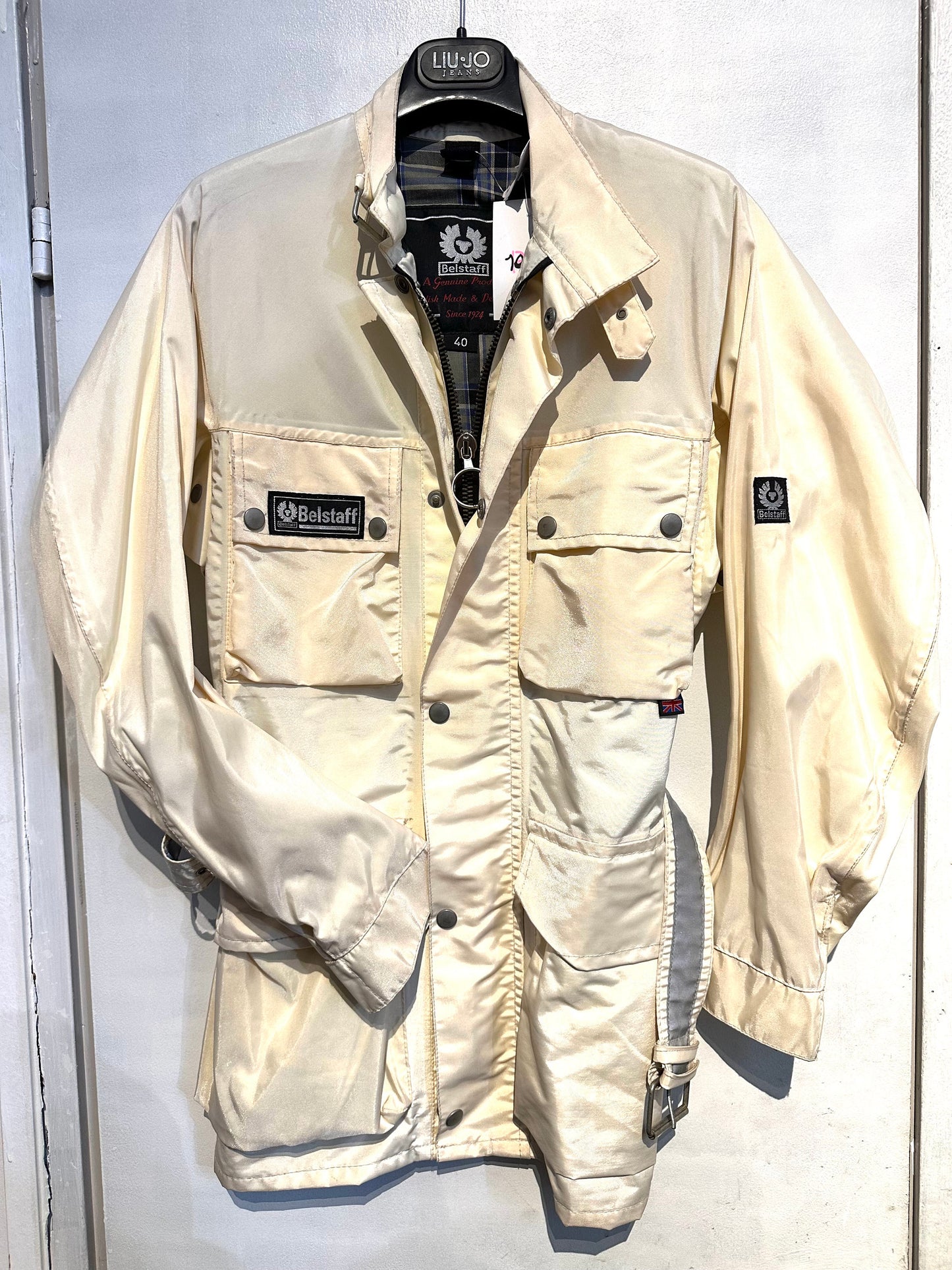 Belstaff NOS 90s cream nylon biker jacket sz 40 , mint with tags