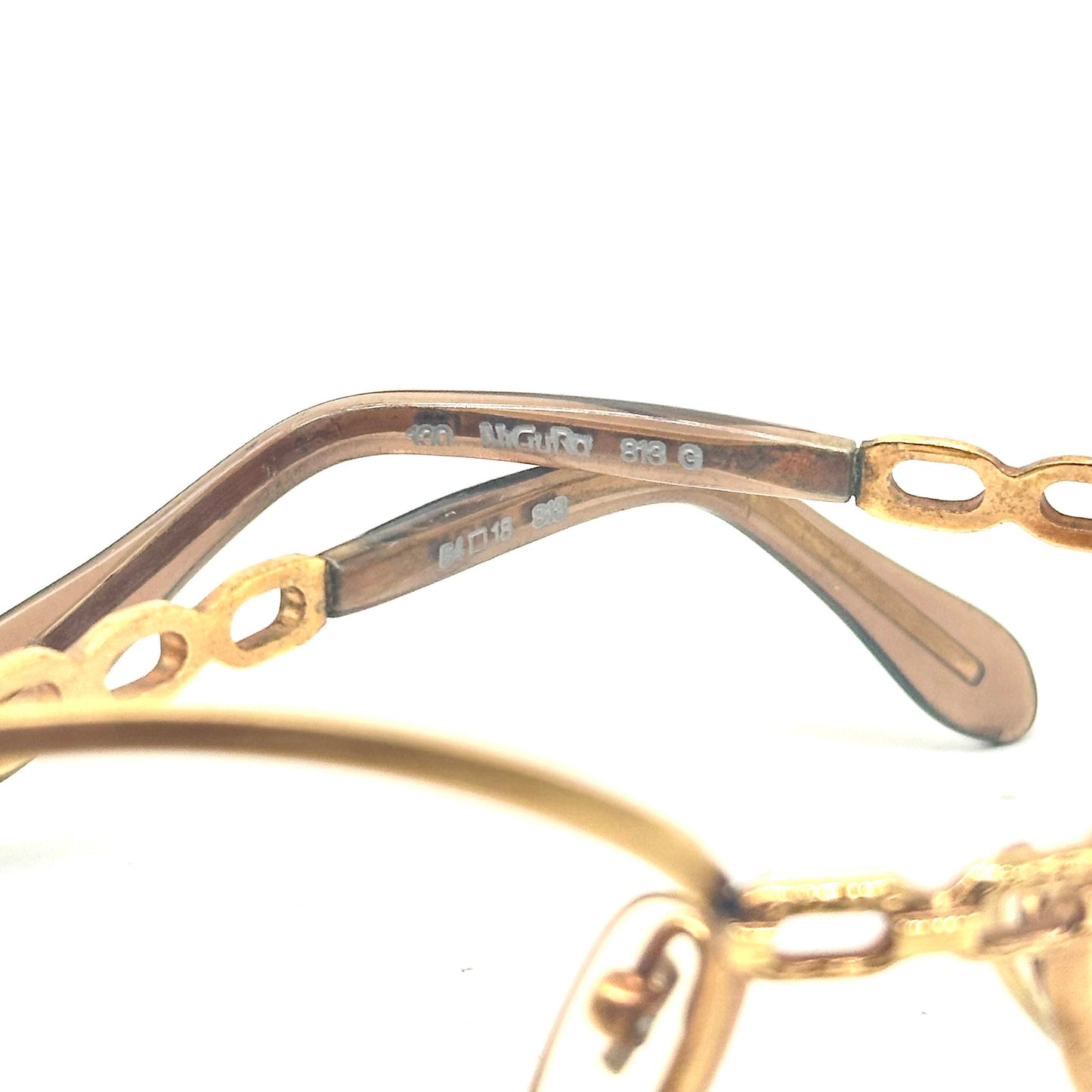 Nigura 813G Japan gold filled oval frames w jewel cutoff - chain designer temples, rare