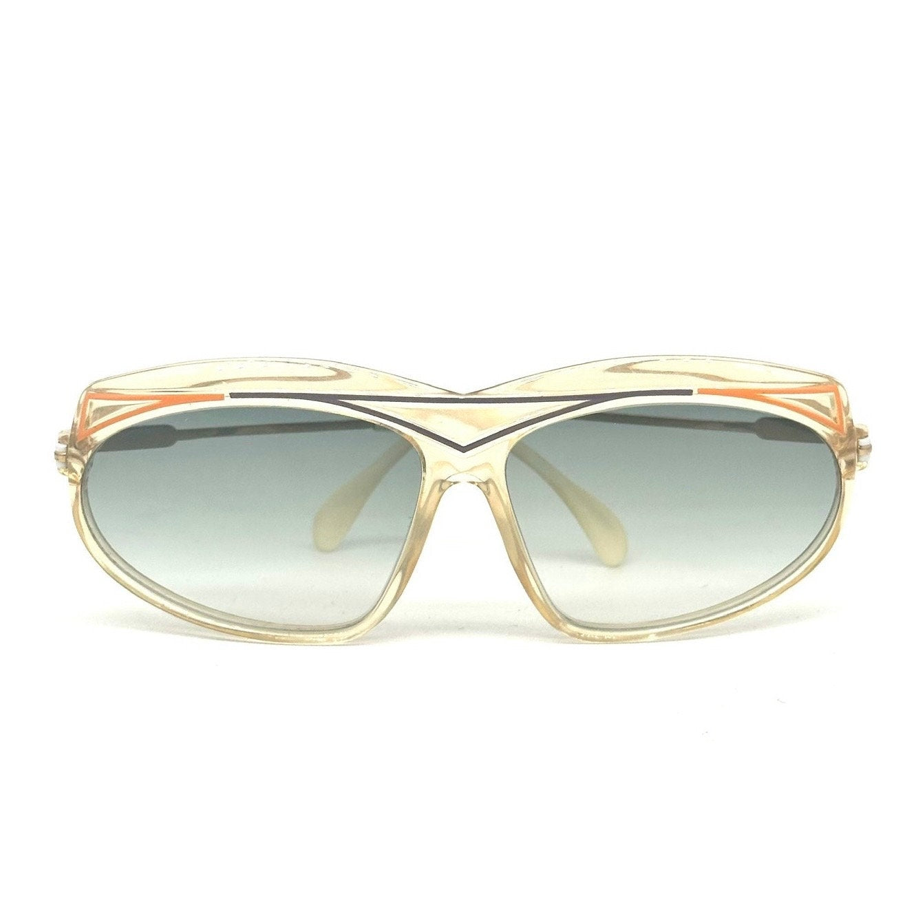 Cazal 854 clear oversized sunglasses w colorful carved details, West Germany 80s