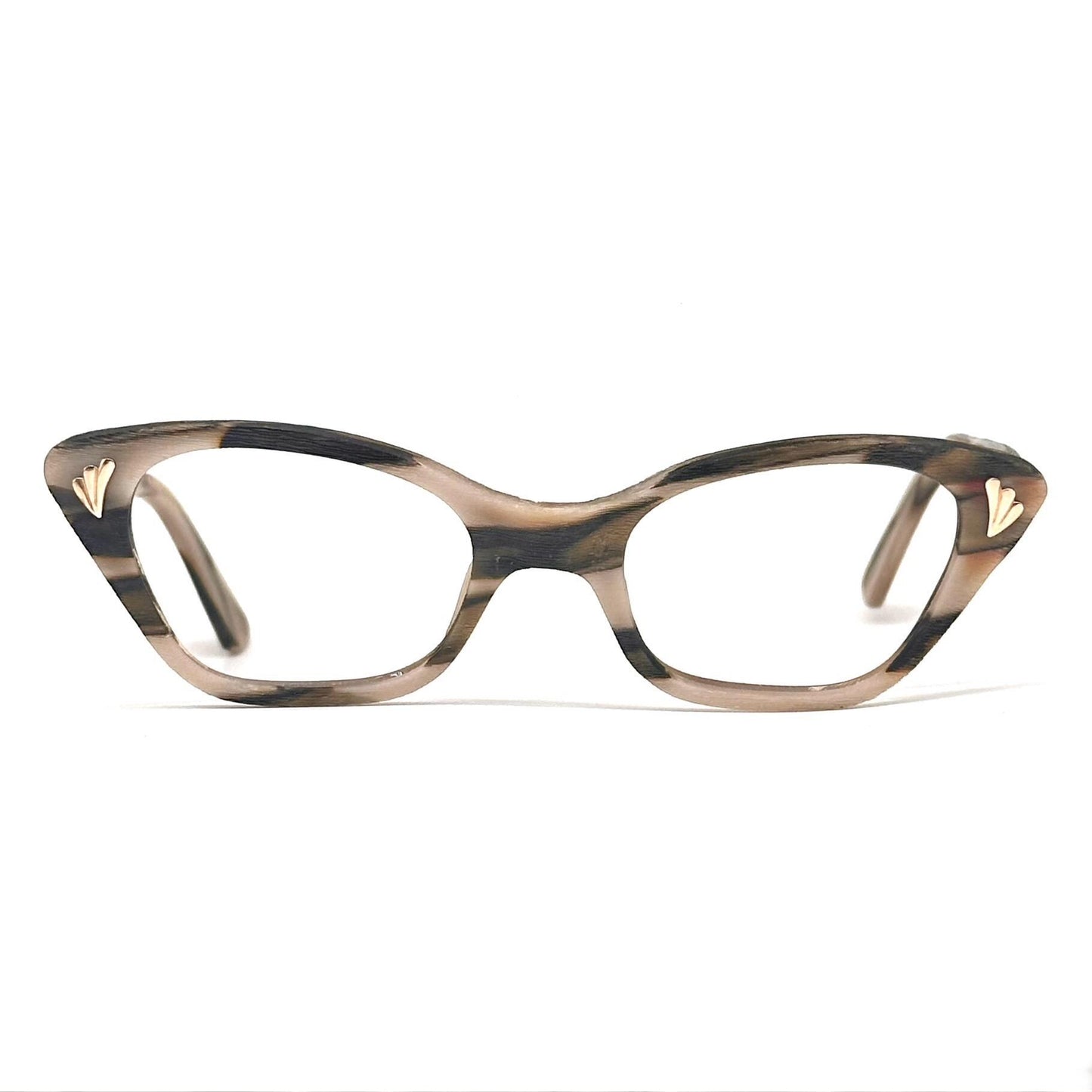 Baruffaldi 1950s PinUp Cateye glasses light wooden sand and brown effect acetate with golden leaves detail, NOS