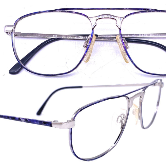 Missoni M833 square dbl bridge glasses in silver metal w blue tortoise alike pattern, NOS 80s Italy