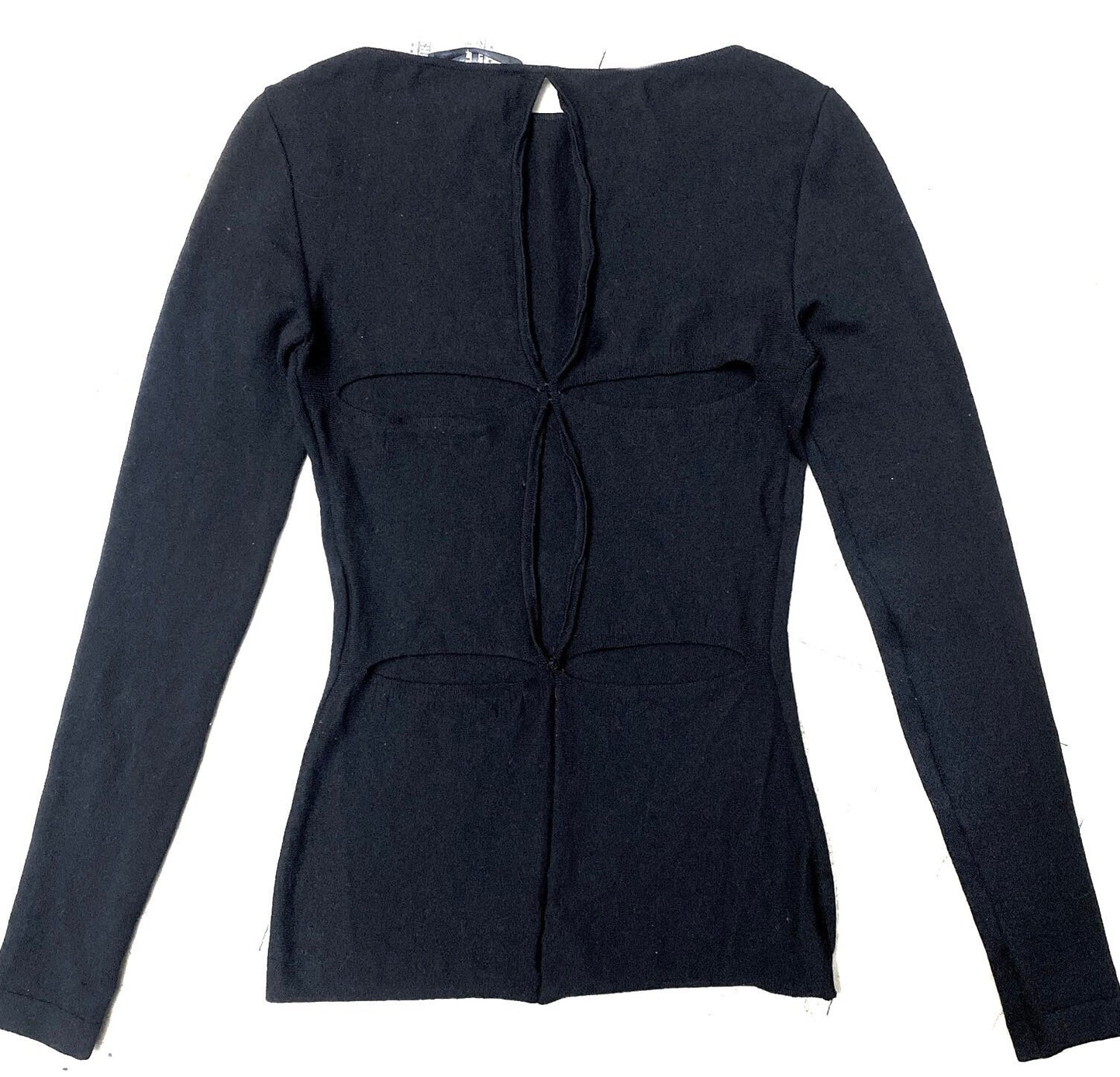 Alberta Ferretti minimalist black wool jumper w/ sexy back slits detail, sz 40 mint