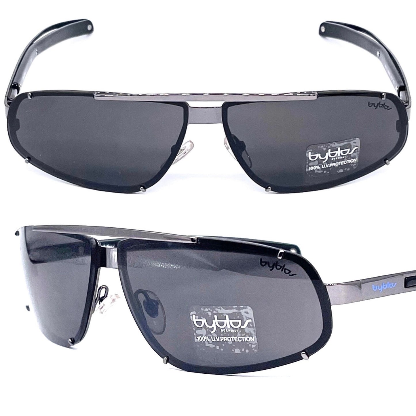 Byblos b911-S modernist wrap oval pilot restyle sunglasses, NoS early Y2k