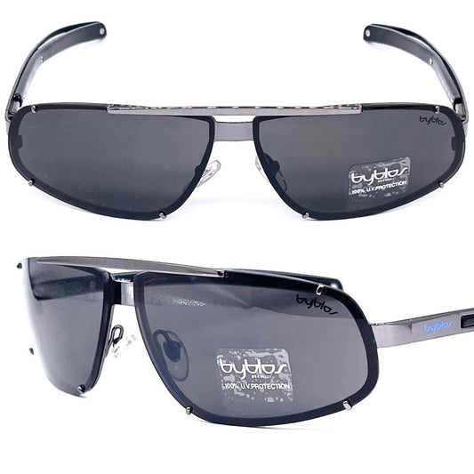 Byblos b911-S modernist wrap oval pilot restyle sunglasses, NoS early Y2k