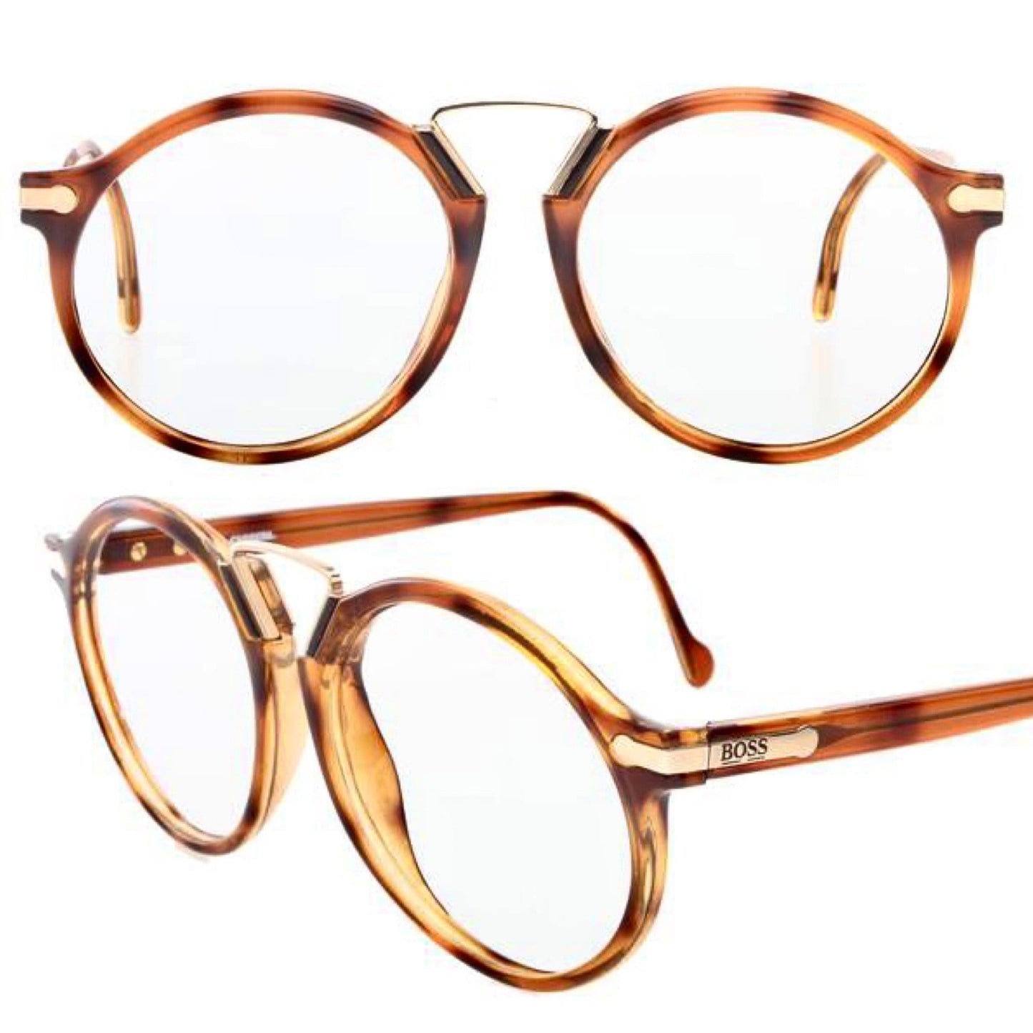 Hugo Boss round tortoise eyeglasses frames made in Germany by Carrera, 80s NOS