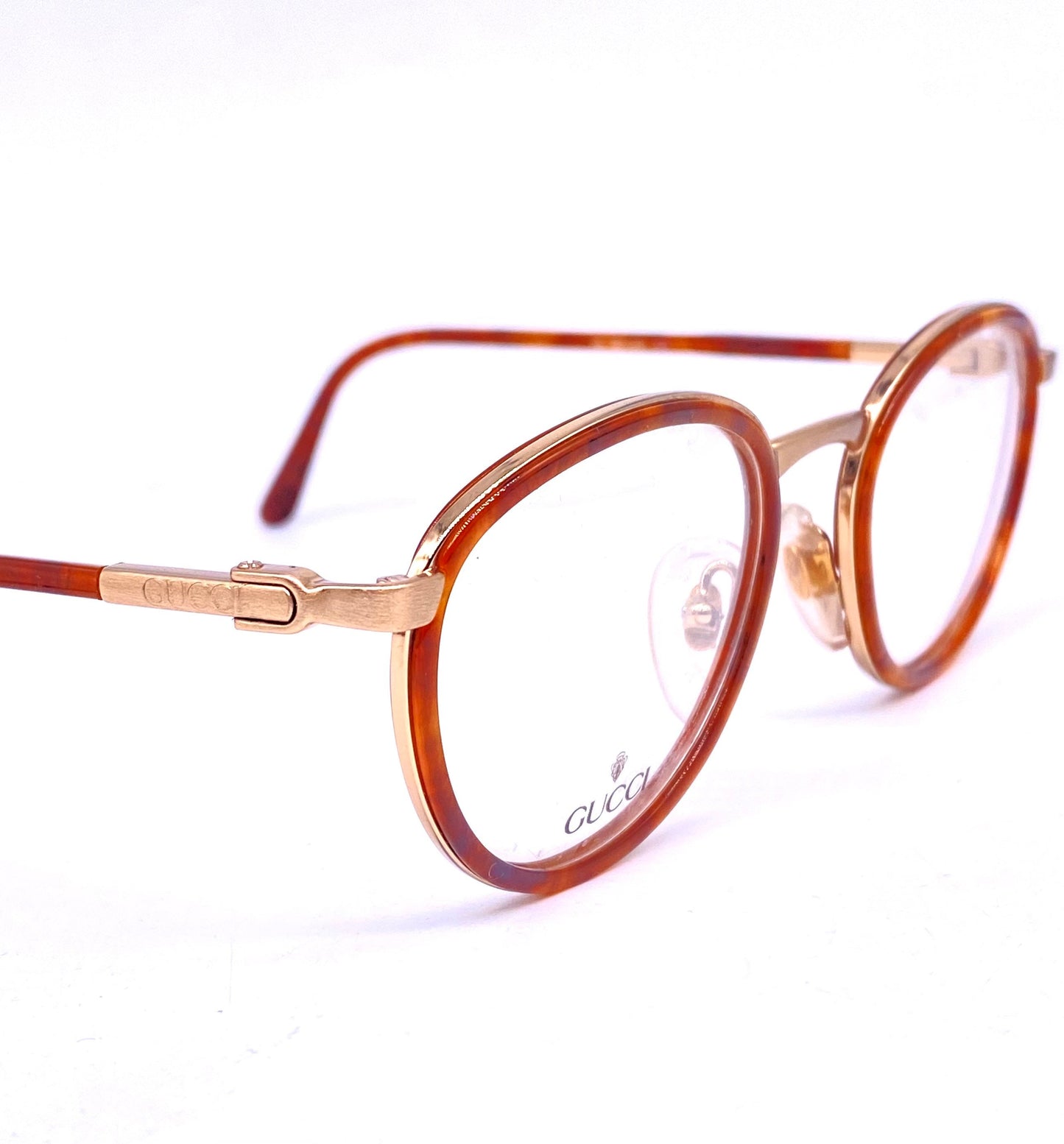 Gucci round dbl rimmed tortoise/ gold metal frames, hand crafted in Italy 1980s NOS