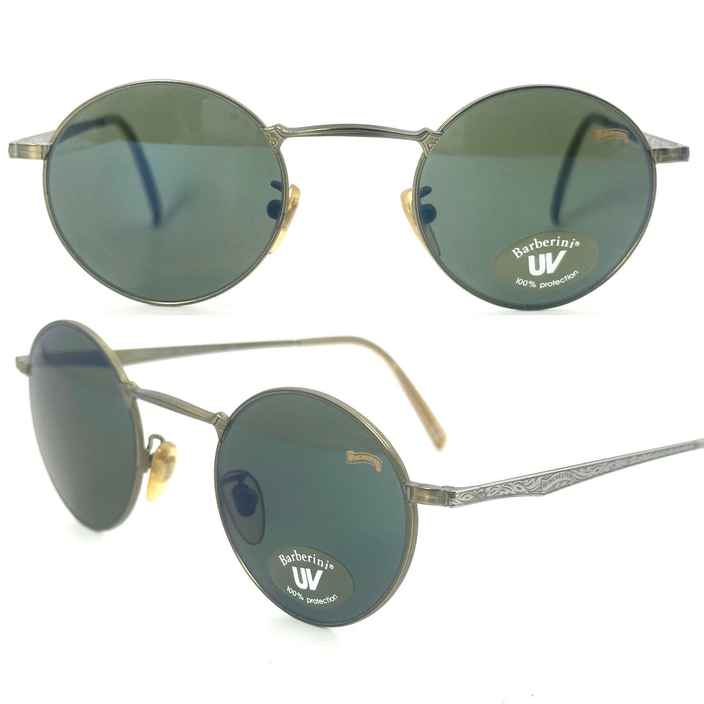 Winchester Award round deco style sunglasses w Barberini tempered Crystal lenses, NOS 90s Italy