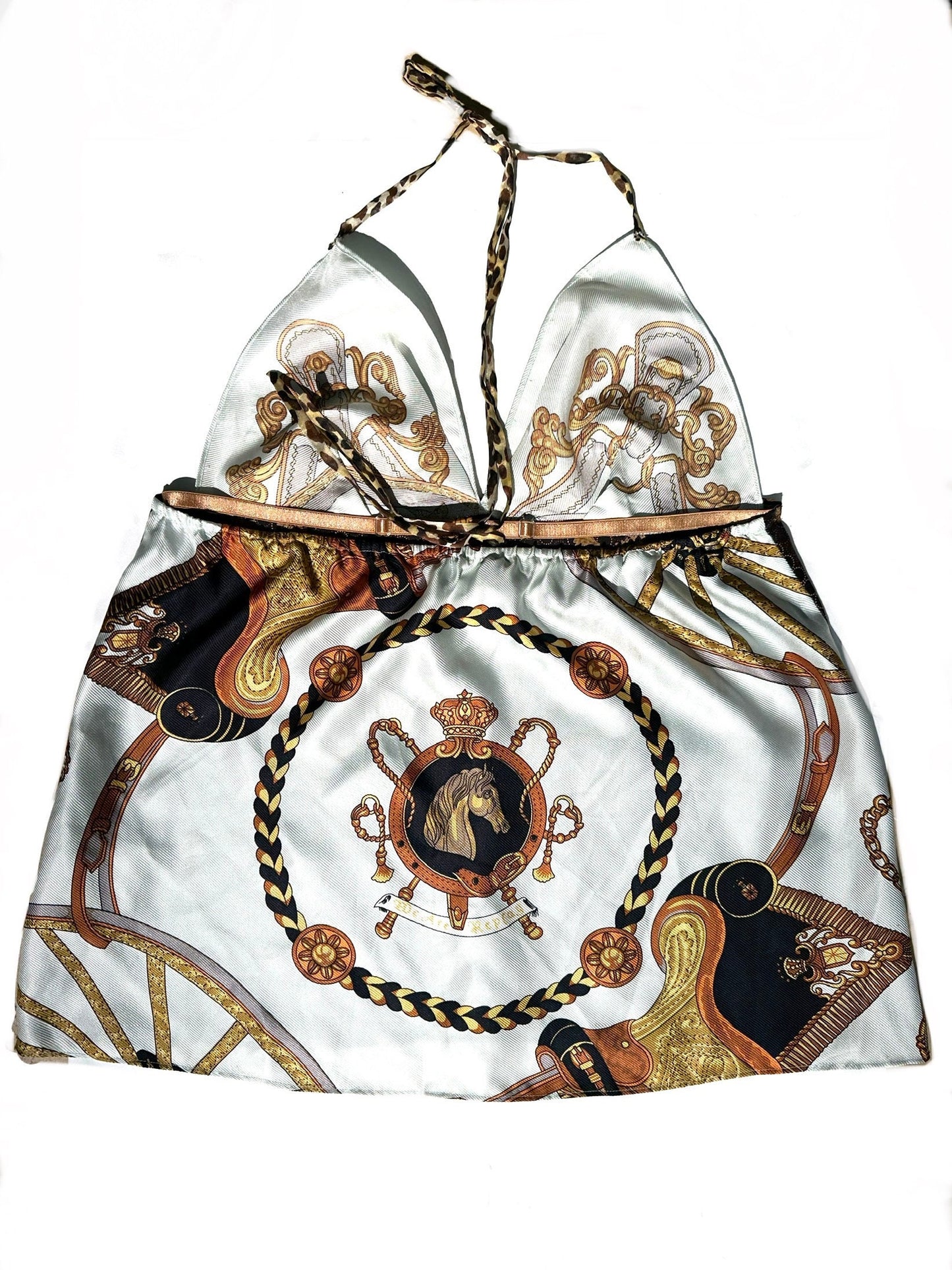 Replay pure silk horse inspired baroque allover sexy  top size M