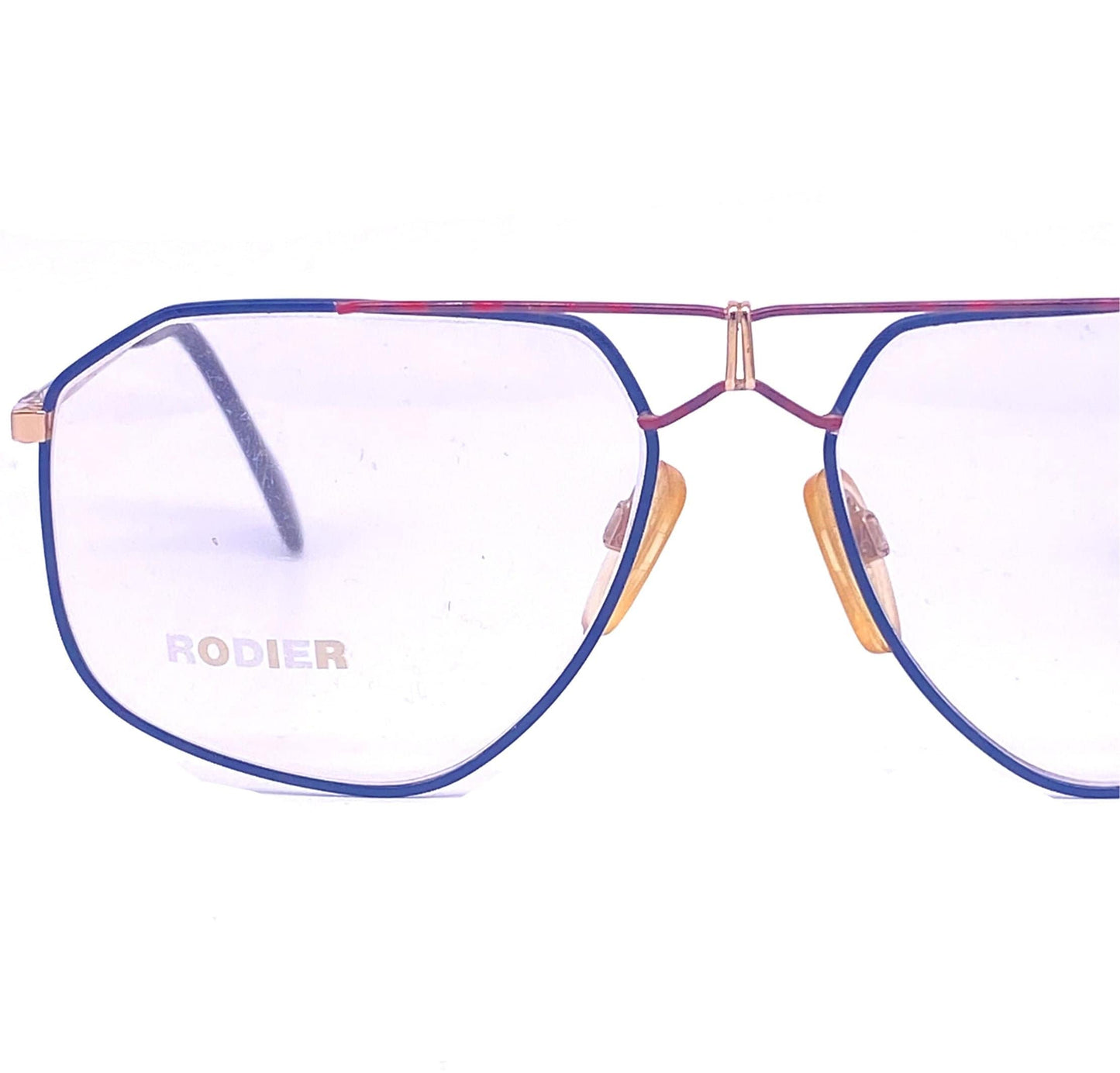 Rodier W Germany golden metal aviator with red/blue enameled and cutoff details, NOS 80s